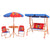 Outsunny 4 Piece Kids Garden Furniture Set with Adjustable Canopy, Cowboy Themed, Kids Garden Table and Chair Set and Double Seat