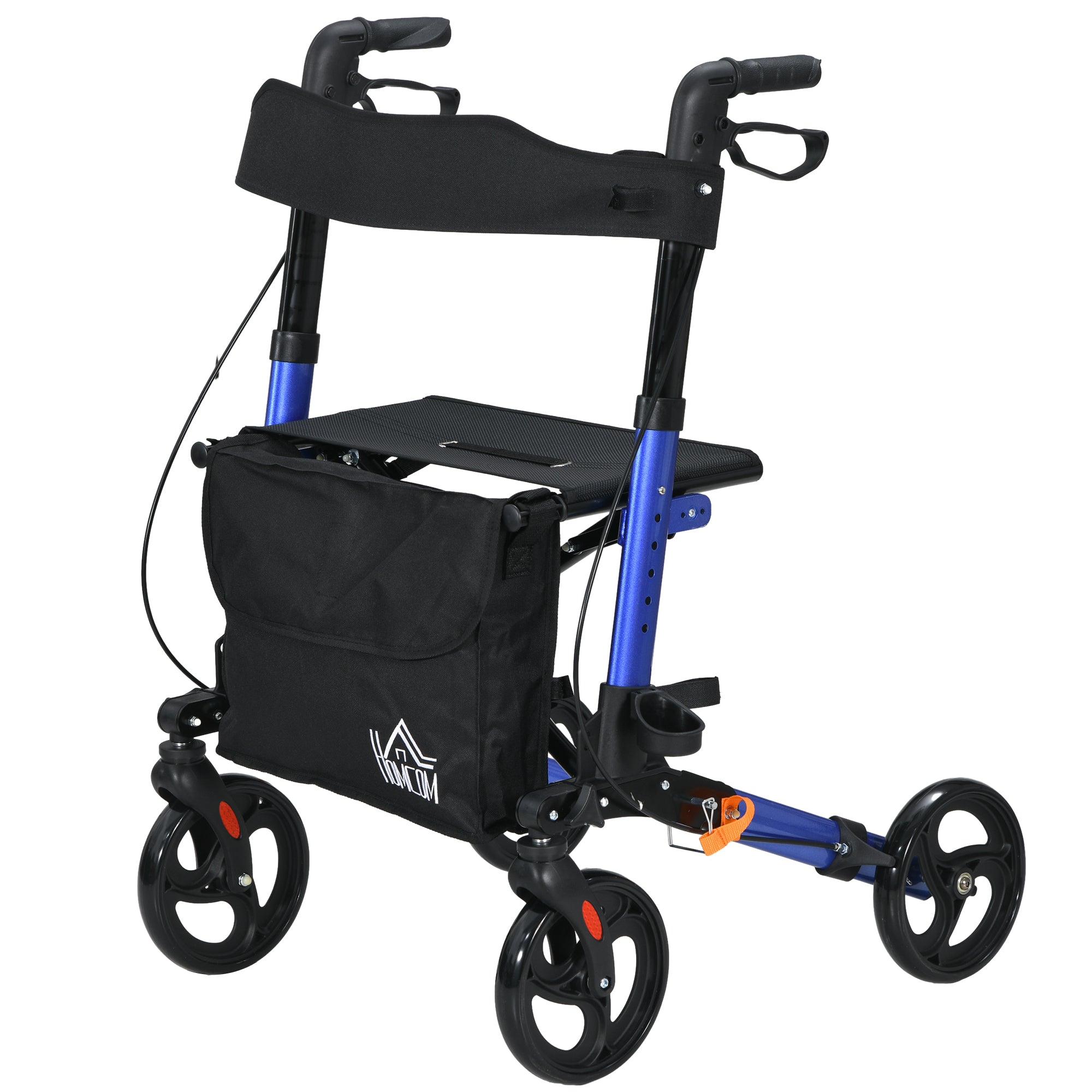 HOMCOM 4 Wheel Rollator with Seat and Back, Folding Mobility Walker, Adjustable Height, Dual Brakes, Cane Holder, Lightweight Aluminium