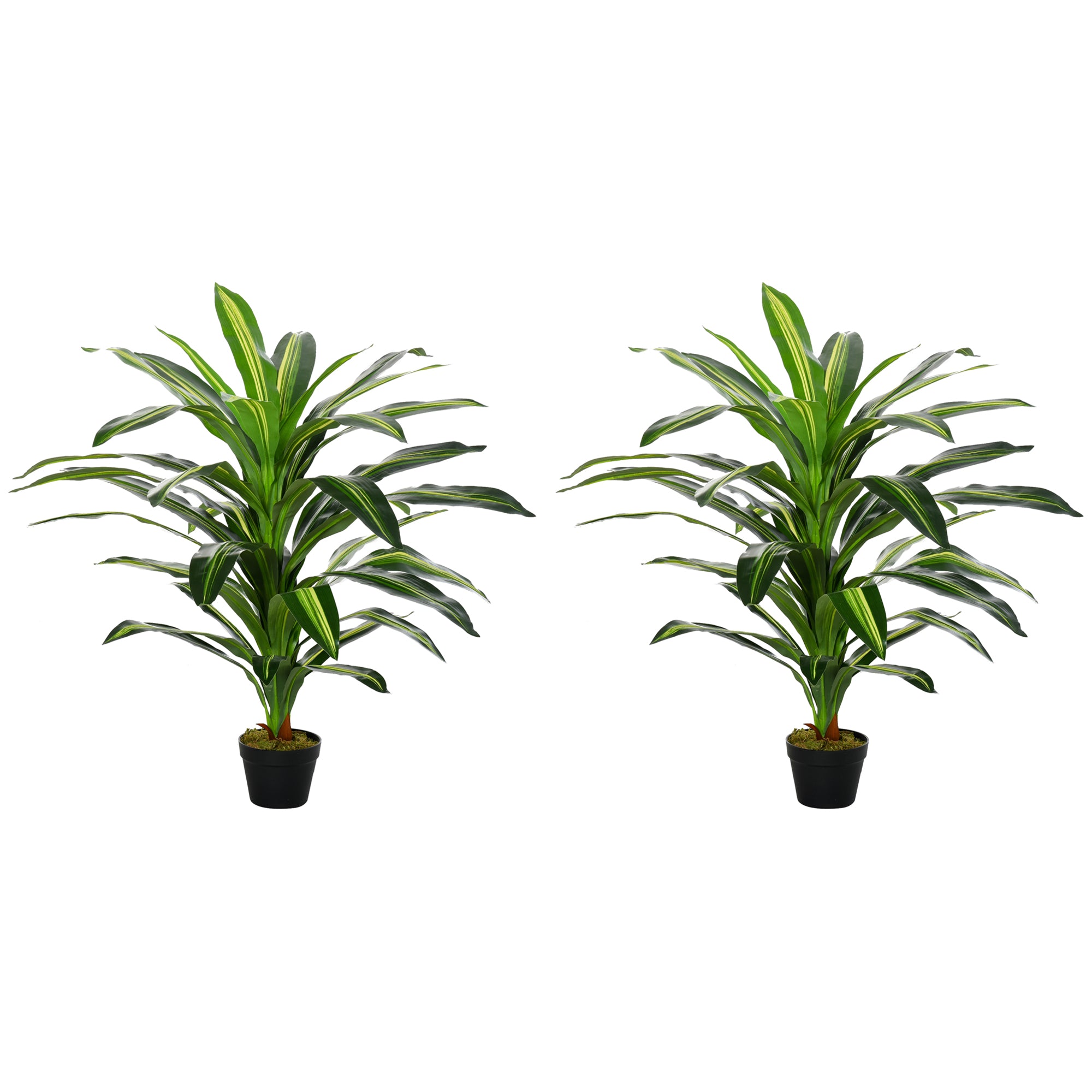 Outsunny Set of 2 Artificial Dracaena Trees, 110cm/3.6FT Tall Decorative Plants with 40 Leaves & Nursery Pot, Fake Tropical Tree for Indoor/Outdoor