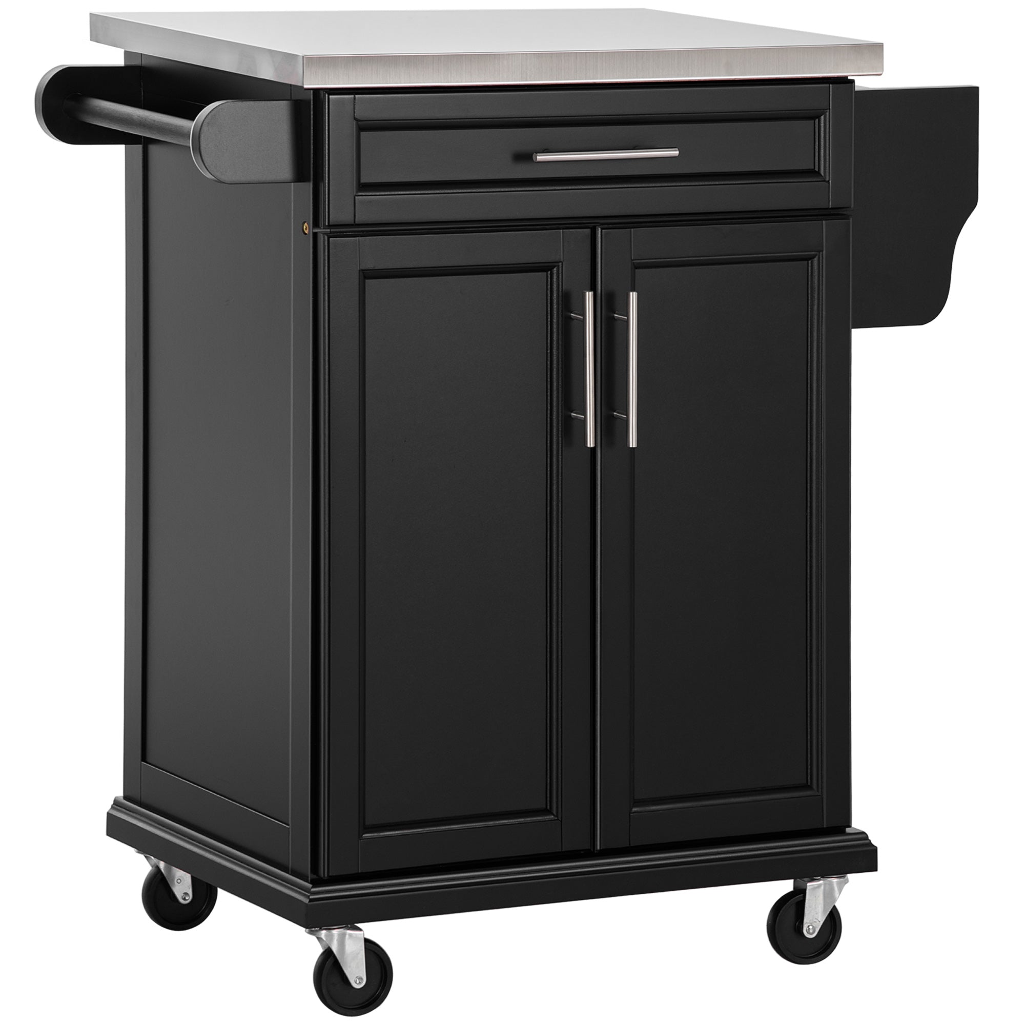 HOMCOM Kitchen Island, MDF, Stainless Steel Top-Black