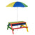 Outsunny Kids Picnic Table Set Wooden Bench Rainbow with Sandbox Removable & Height Adjustable Parasol Outdoor Garden Patio Backyard Beach