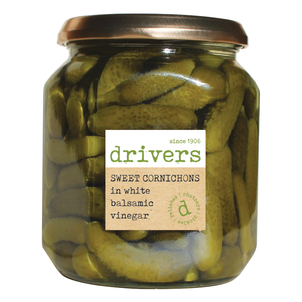 Drivers Cornichons in White Balsamic Vinegar (550g)