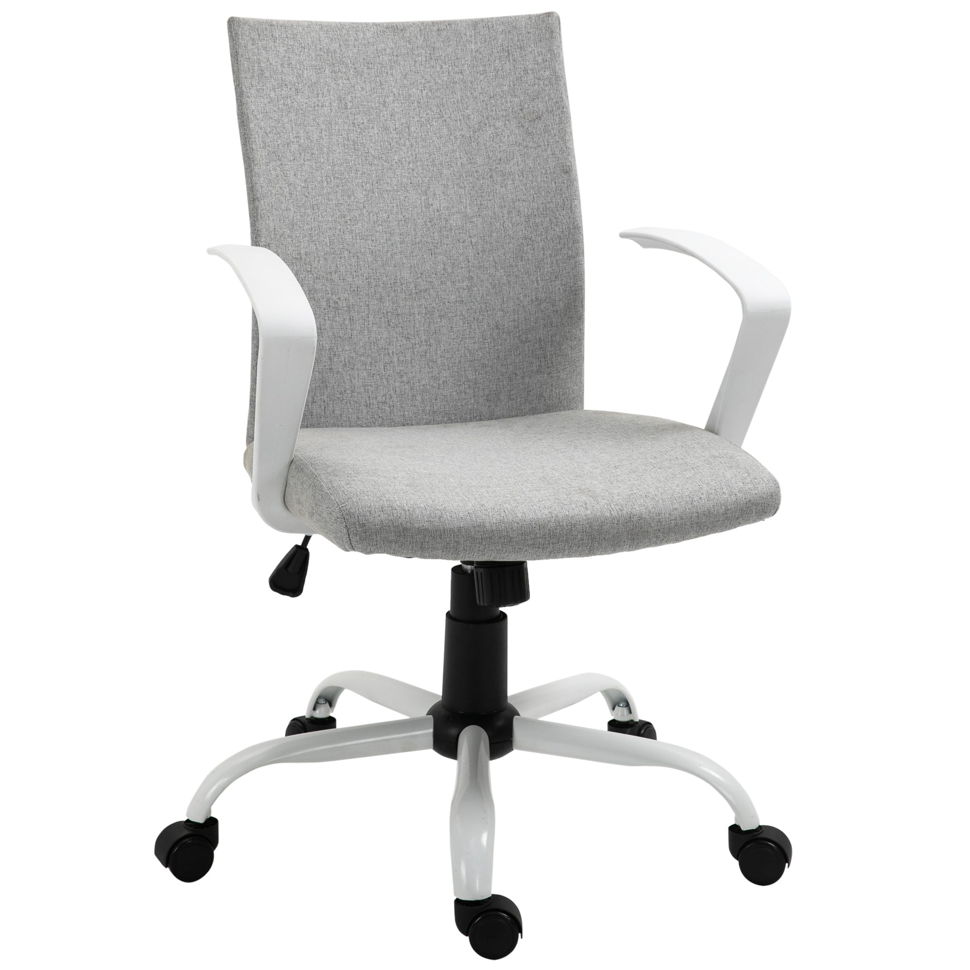 Vinsetto Swivel Chair: Linen Office Comfort with Adjustable Height, Armrests & Wheels, Light Grey