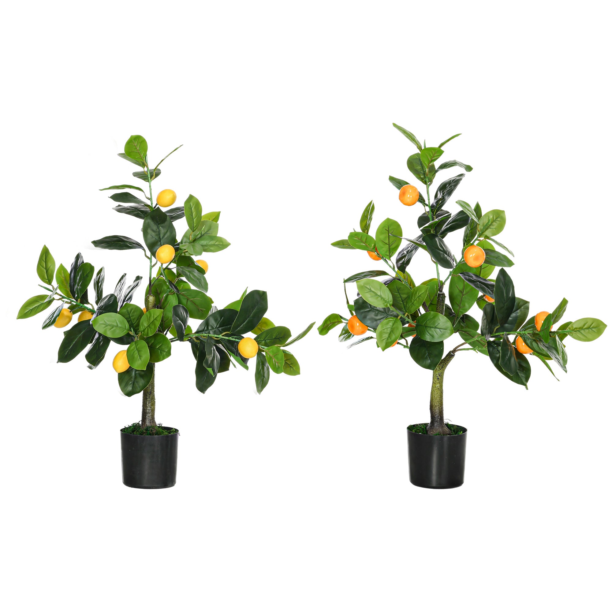 HOMCOM Artificial Trees: Lifelike Lemon & Orange Plants in Pots for Indoor/Outdoor Decor, 60cm, Green