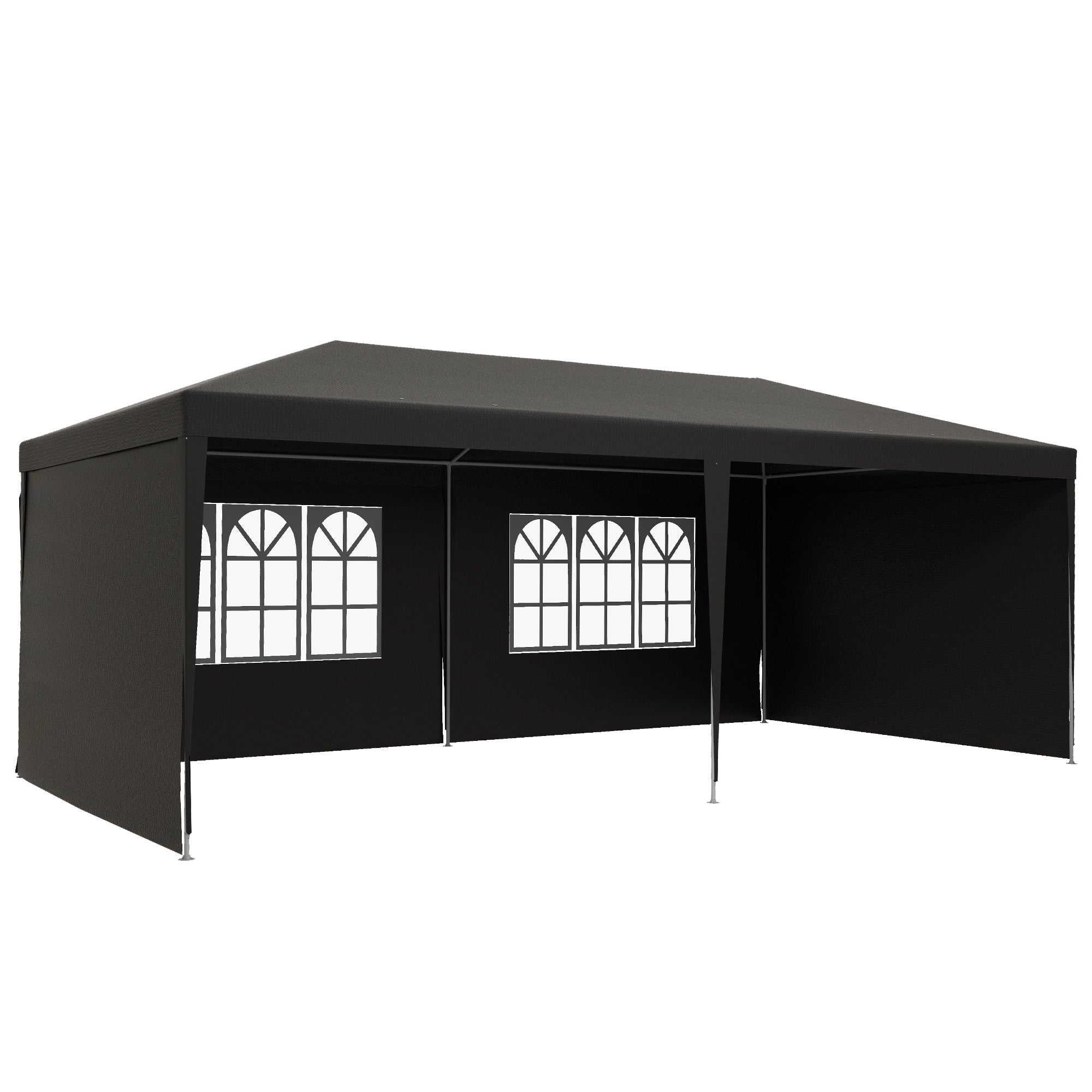 Outsunny 6 x 3 m Party Tent Gazebo Marquee Outdoor Patio Canopy Shelter with Windows and Side Panels, Dark Grey