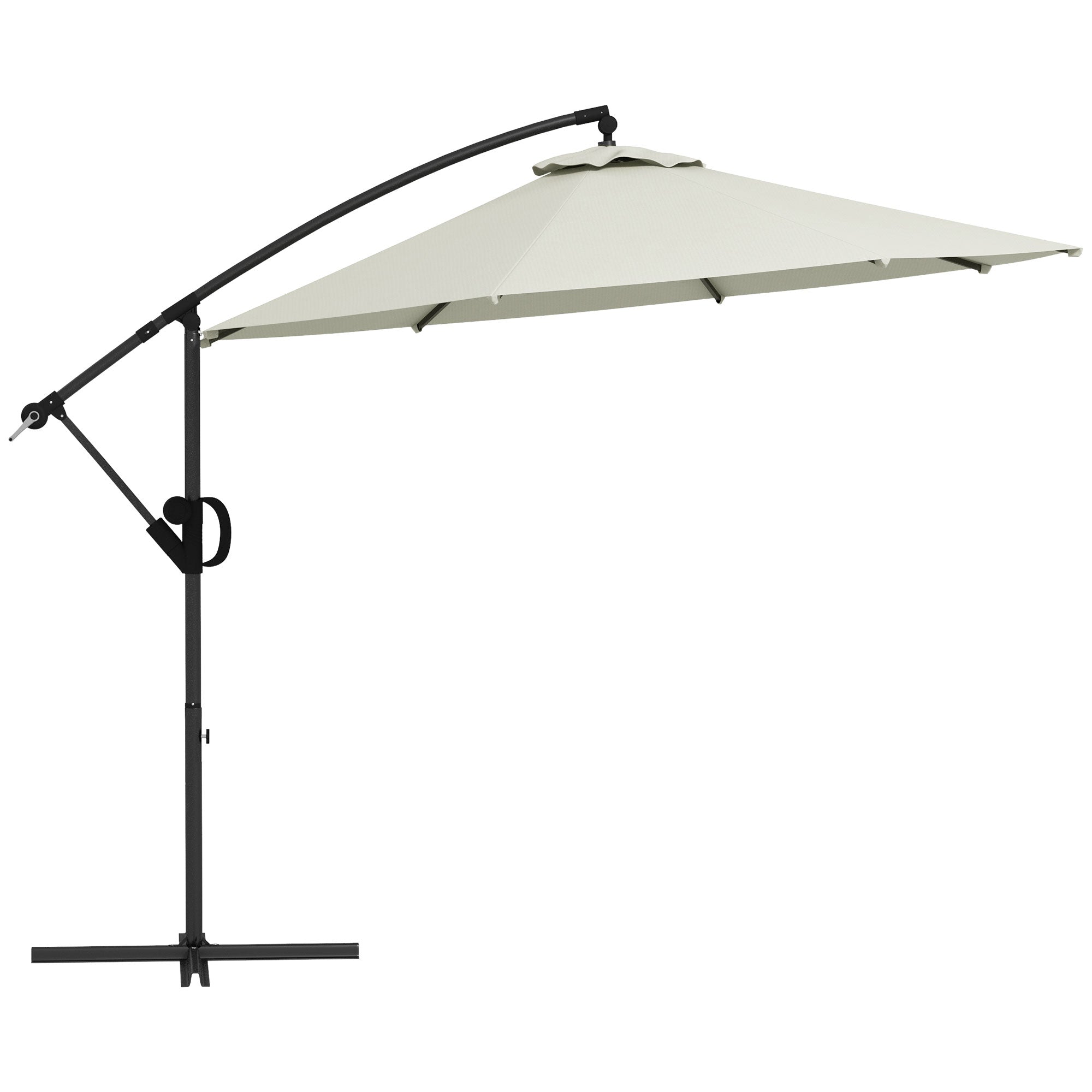 Outsunny 3(m) Cantilever Parasol with Cross Base, Banana Parasol with Crank Handle, Tilt and 8 Ribs, Round Hanging Patio Umbrella