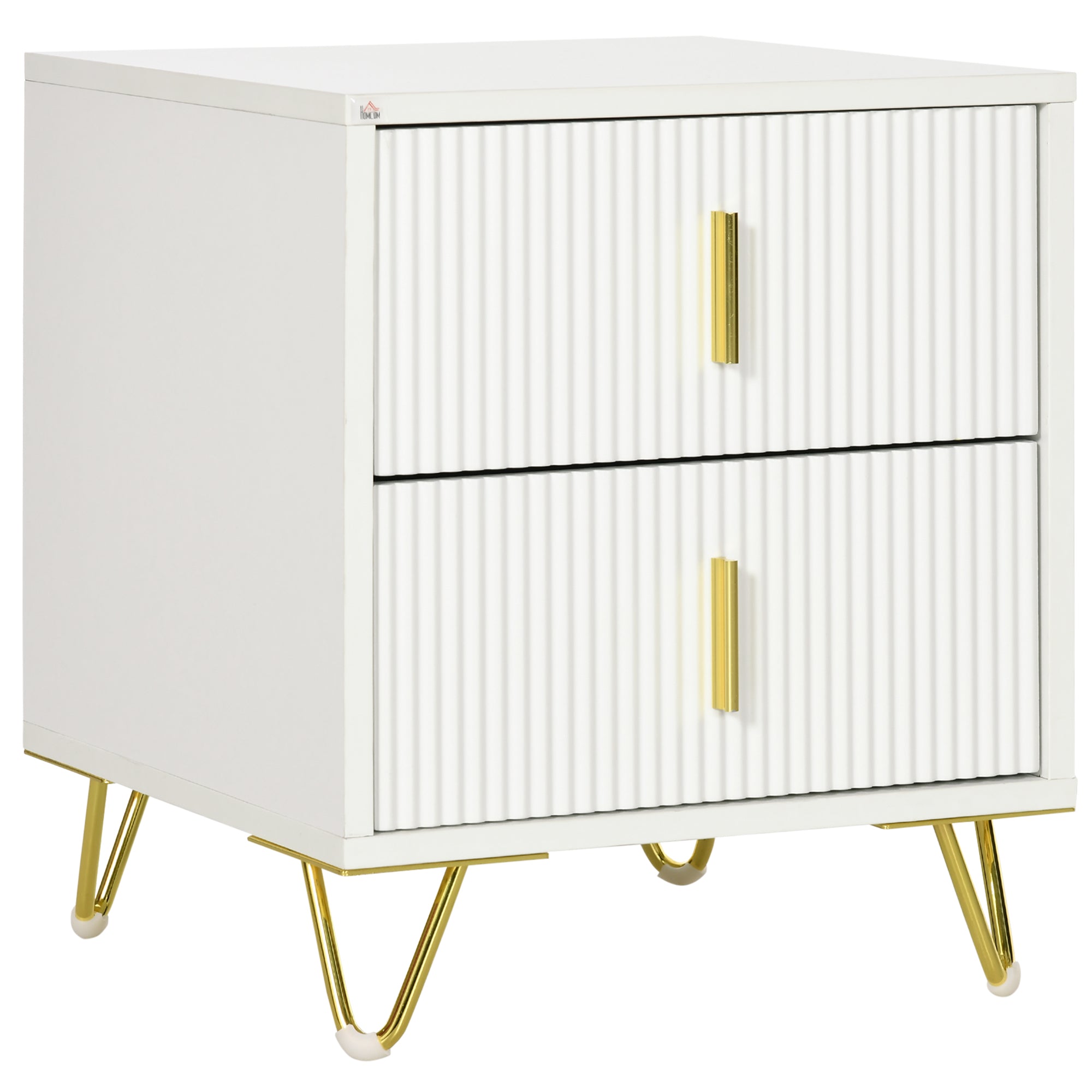 HOMCOM Bedside Table with 2 Drawers, Side End Table, Nightstand with Metal Frame for Living Room, Bedroom, White