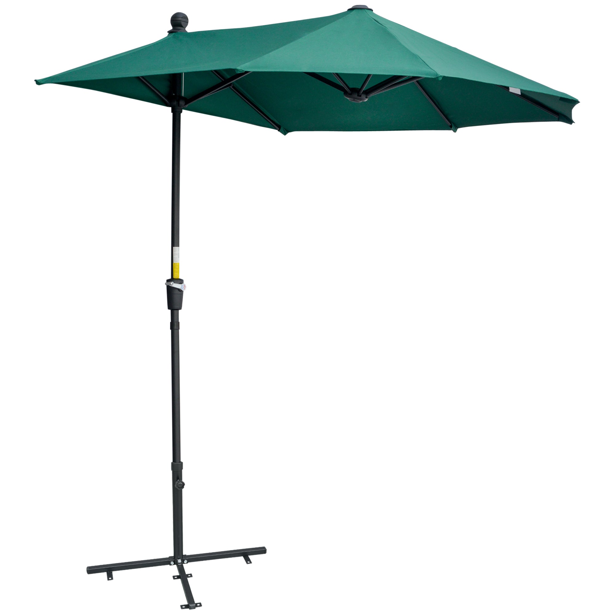 Outsunny 2m Half Parasol Market Umbrella Garden Balcony Parasol with Crank Handle, Cross Base, Double-Sided Canopy, Dark Green