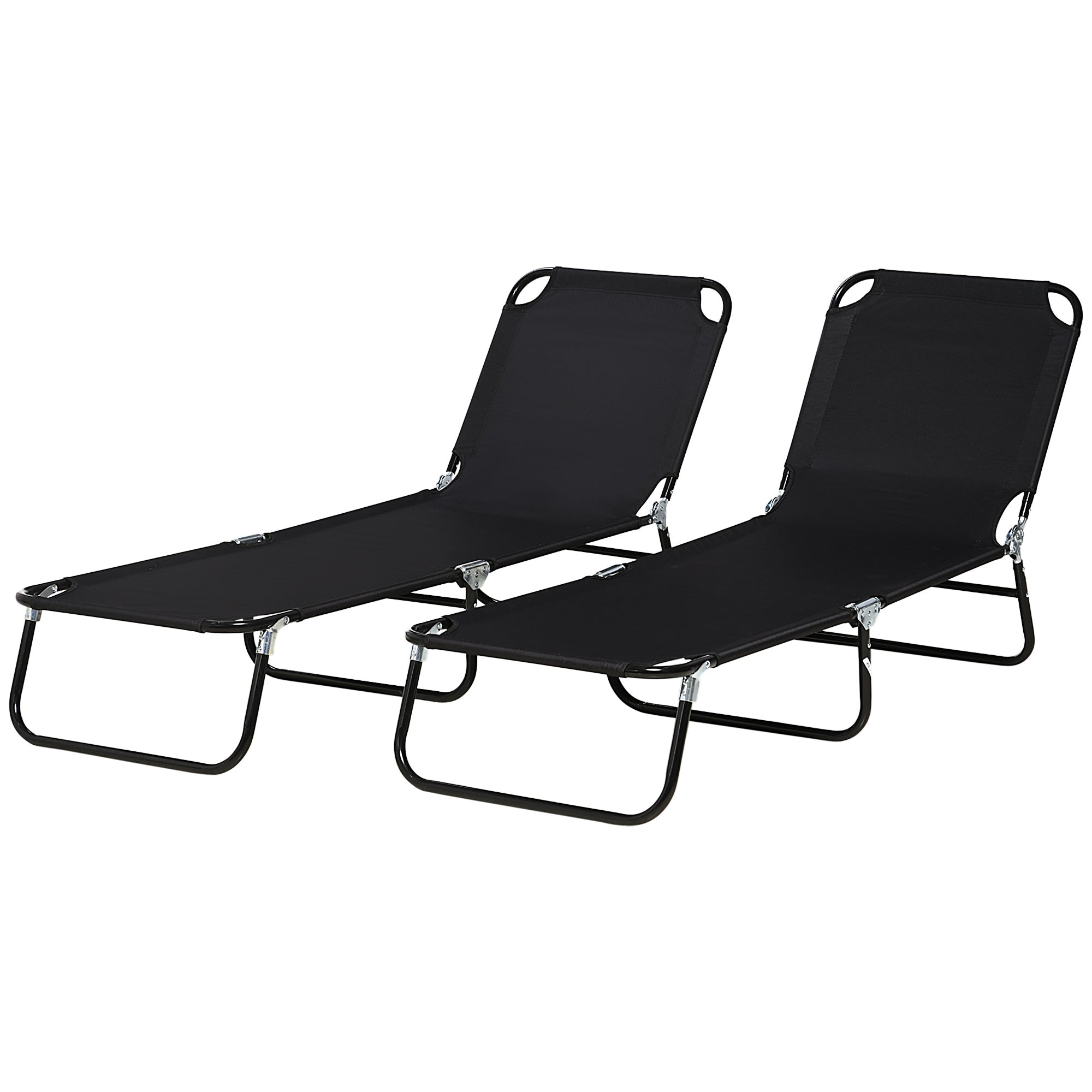 Outsunny Reclining Sun Loungers, Set of 2, Outdoor Day Bed with Steel Frame and Breathable Mesh, Black