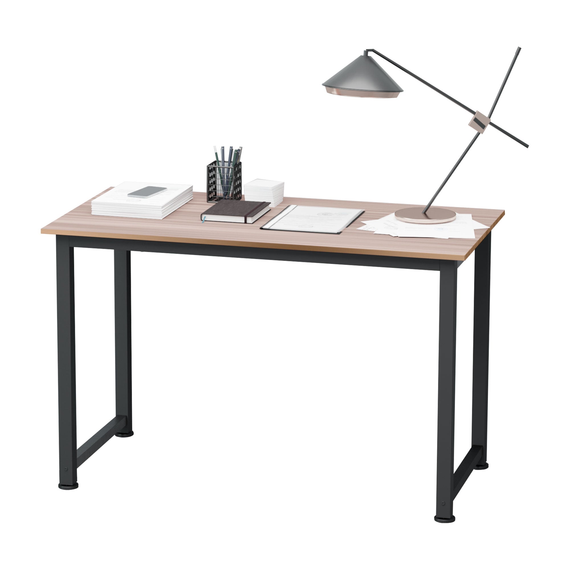 HOMCOM Computer Desk, PC Writing Table, Home Office Workstation, Adjustable Feet, Metal Frame, Oak Black