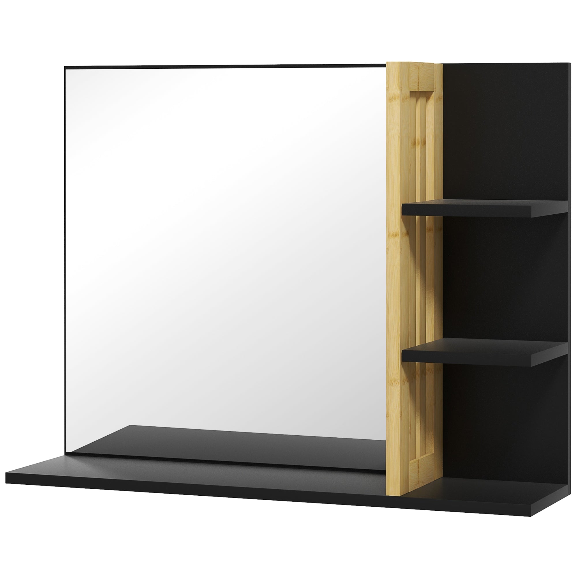 HOMCOM Bathroom Mirror with Shelf, Wall-mounted Makeup Mirror, Modern Vanity Mirror with 4 Storage Shelves for Make Up, Black