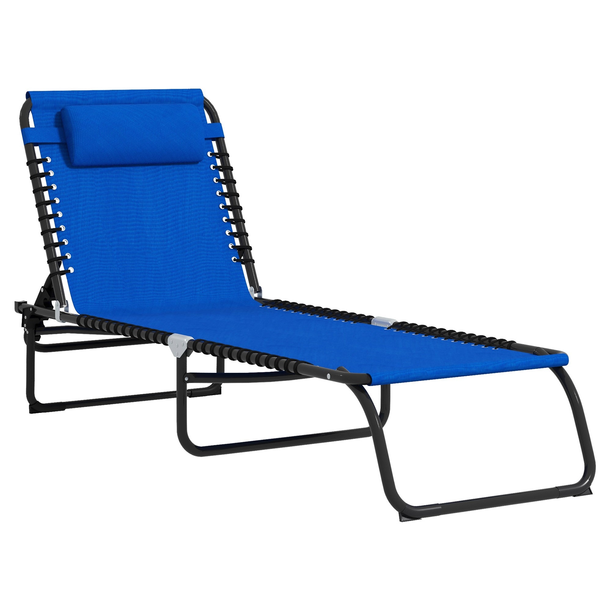 Outsunny Beach Sun Lounger, Folding Chaise Chair, Garden Recliner with 4 Position Adjustable Back, Camping and Hiking, Blue