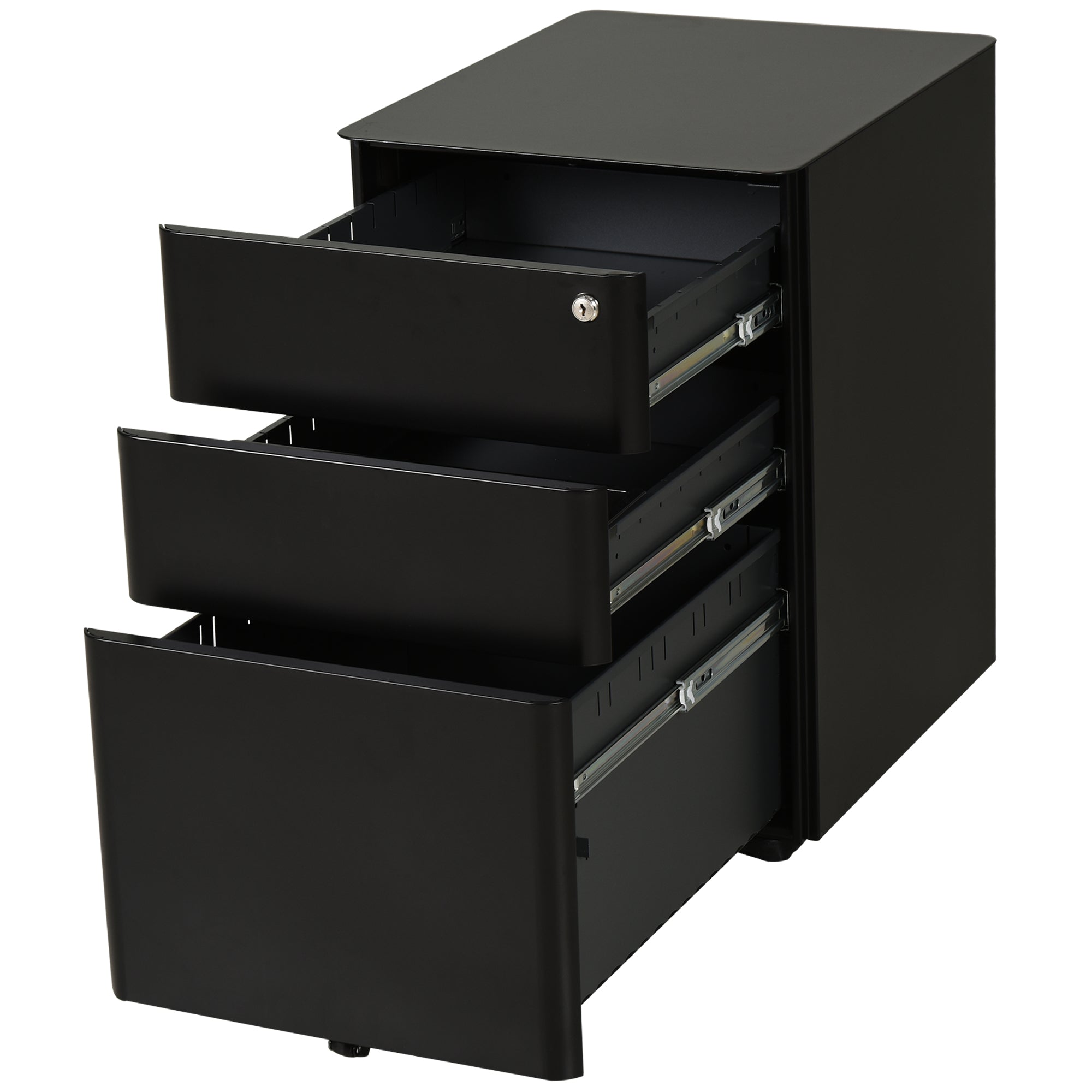 Vinsetto File Cabinet, 3-Drawer Lockable, for Letter/Legal/A4, Steel Office Storage with Wheels, Black