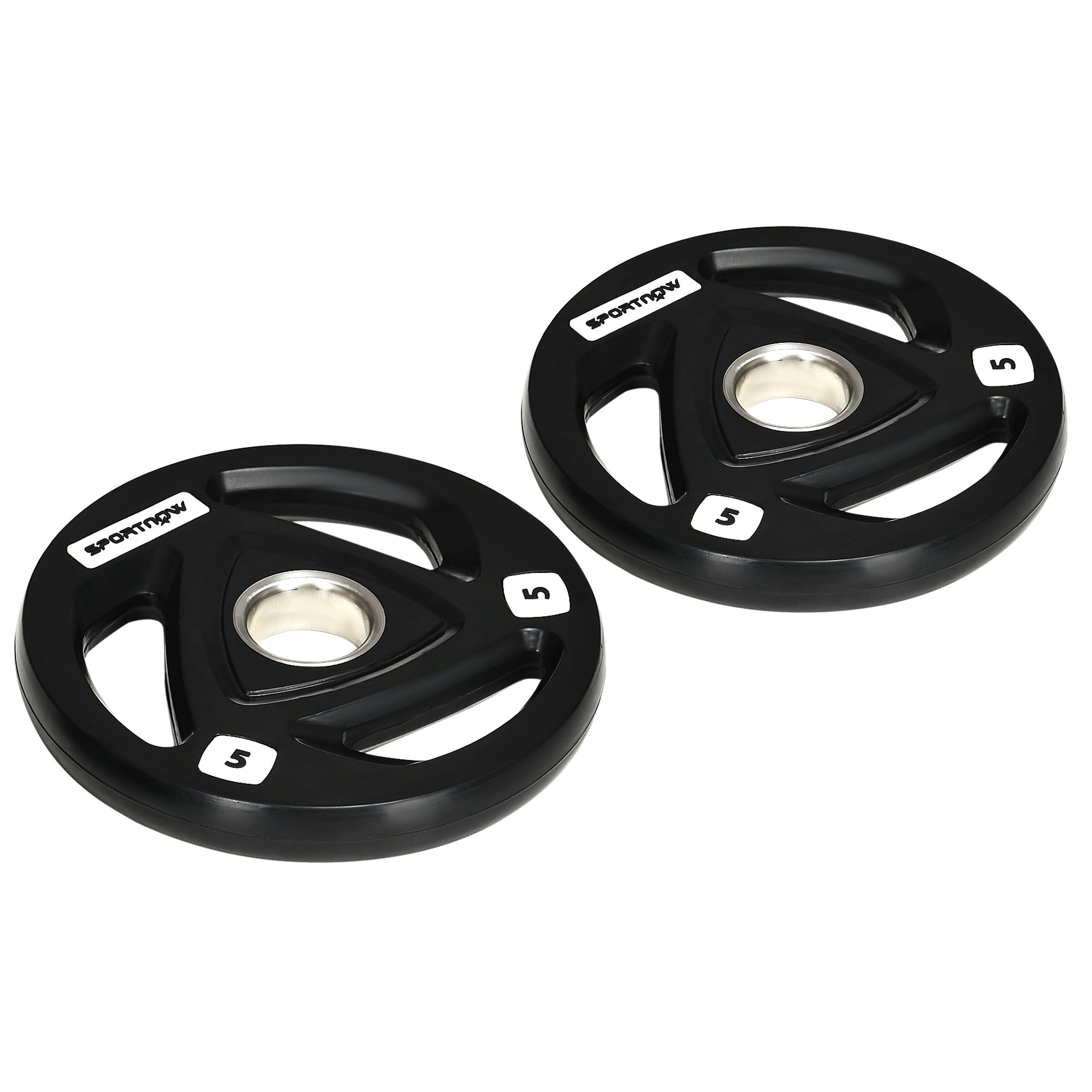 SPORTNOW Olympic Weight Plates: 2 x 5kg Tri-Grip Rubber Coated Plates with 5cm Holes, for Gym, Home & Strength Training