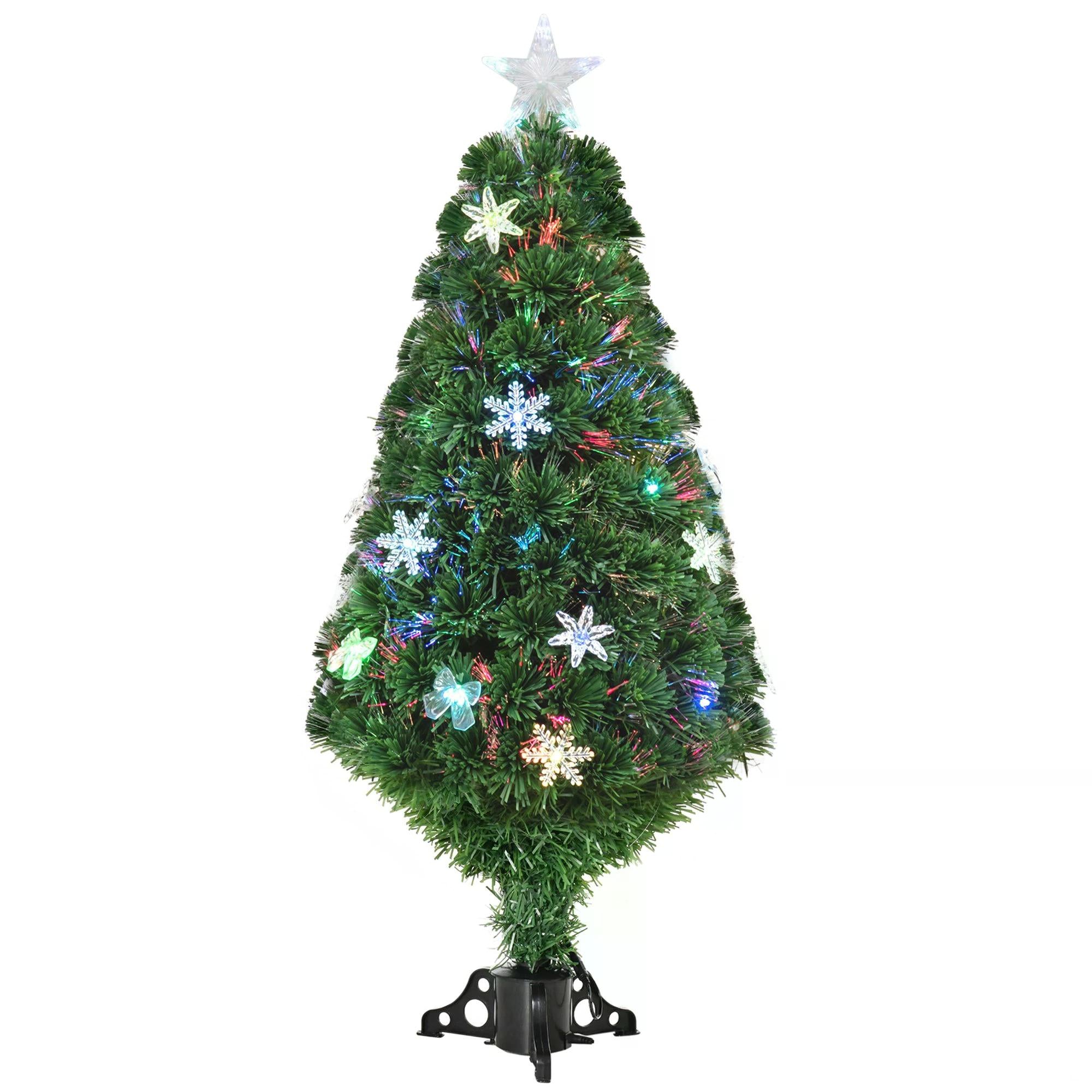 HOMCOM 4FT Pre Lit Christmas Tree Artificial Tree Fiber Optic LED Light Holiday Home Xmas Decoration Tree with Foldable Feet, Green