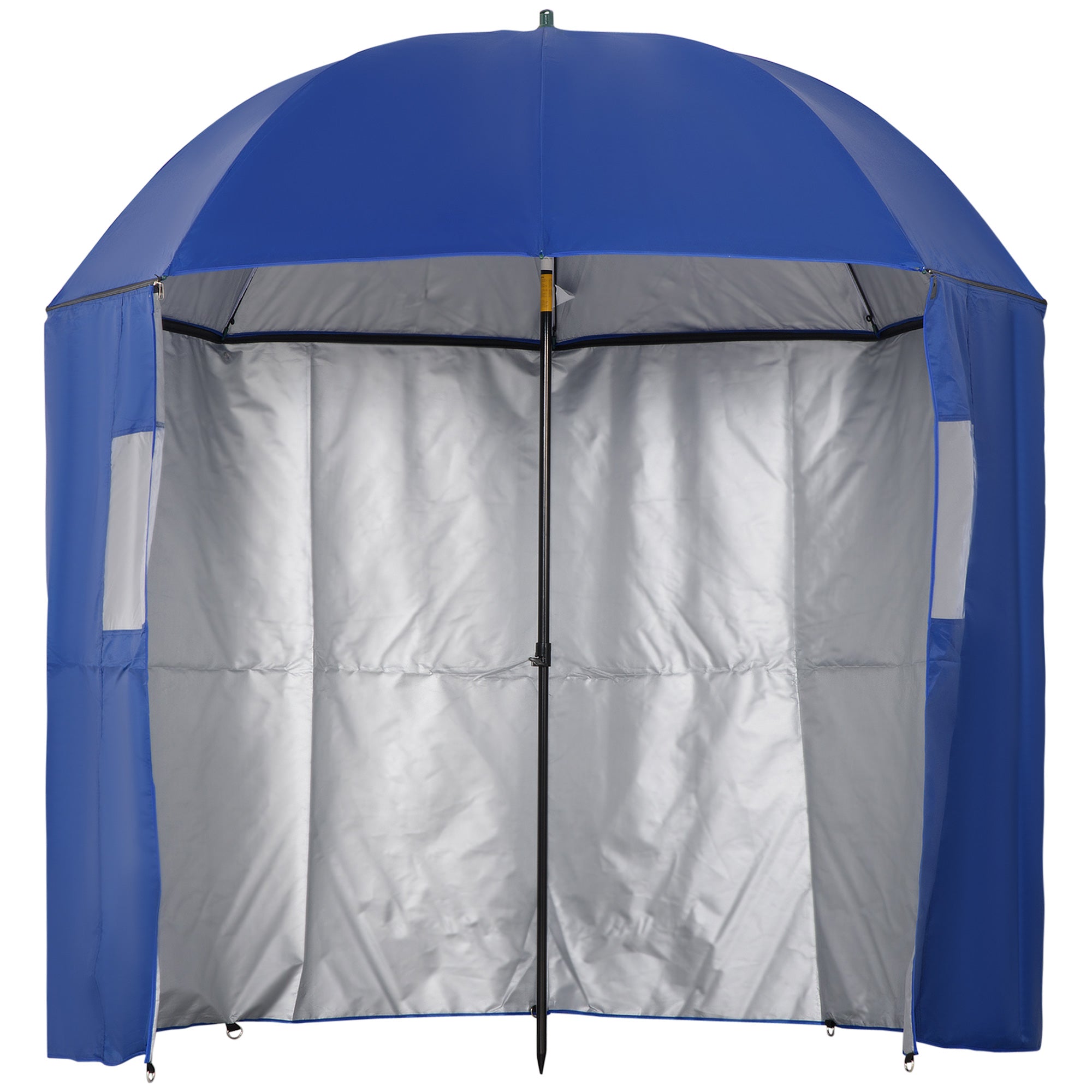 Outsunny Beach Brolly: Shaded Sanctuary with Tilting Canopy, UV30+ Protection, 2m Fishing Umbrella with Carry Case, Azure Blue