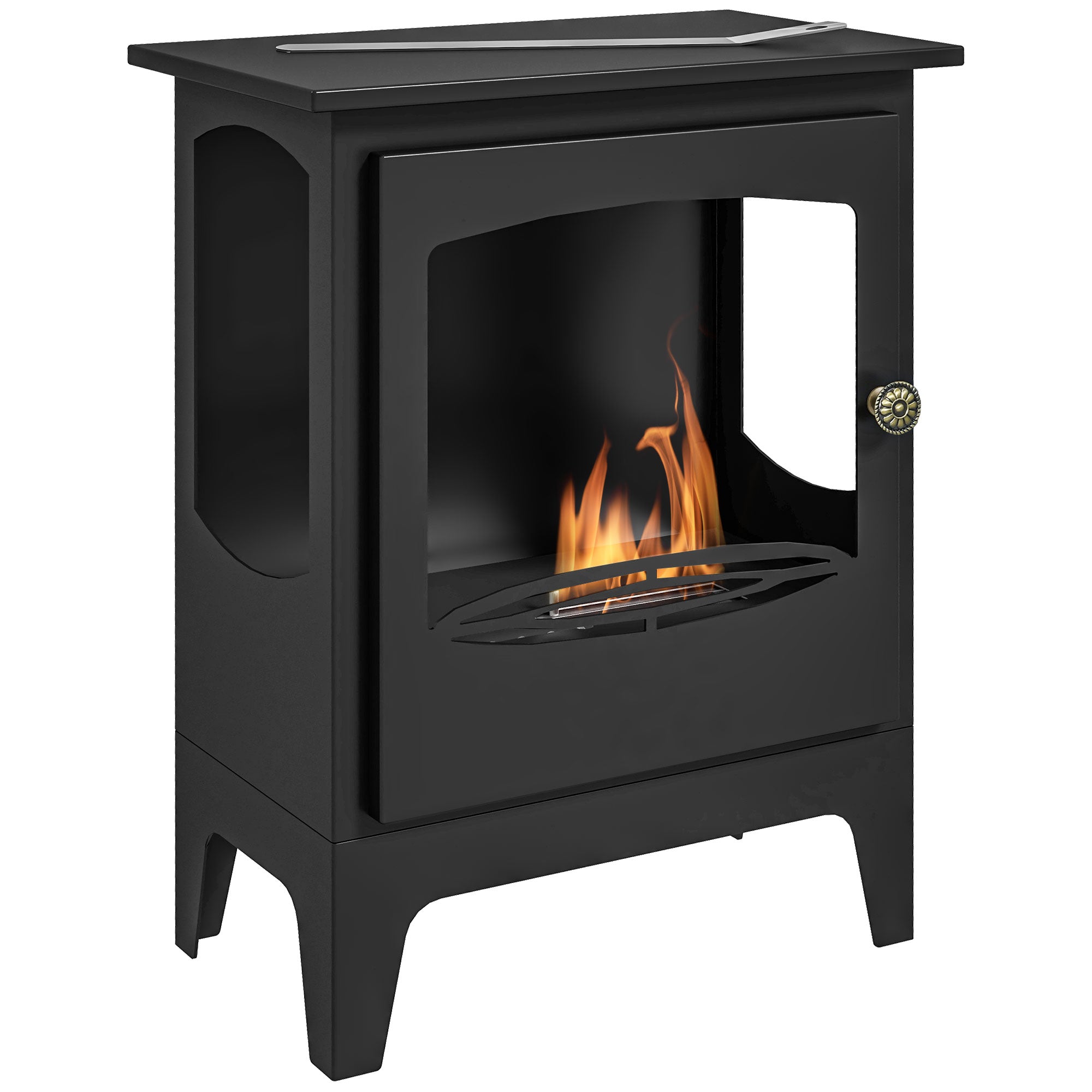 HOMCOM Freestanding Ethanol Fireplace, with Stainless Steel Flame Snuffer, 1.2L Tank, 3 Hours Burning Time for Indoor