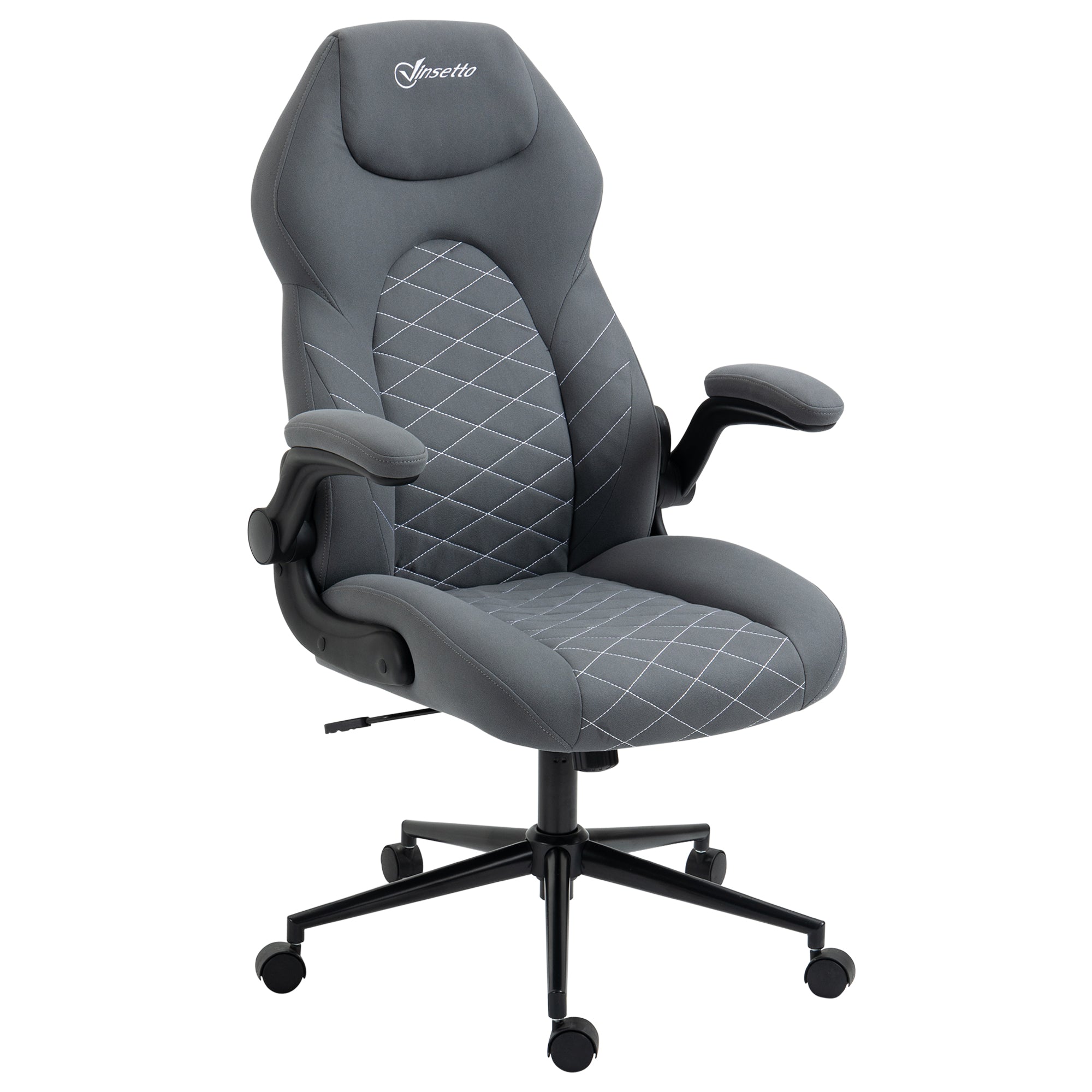 Vinsetto Home Office Desk Chair, Computer Chair with Flip Up Armrests, Swivel Seat and Tilt Function, Dark Grey