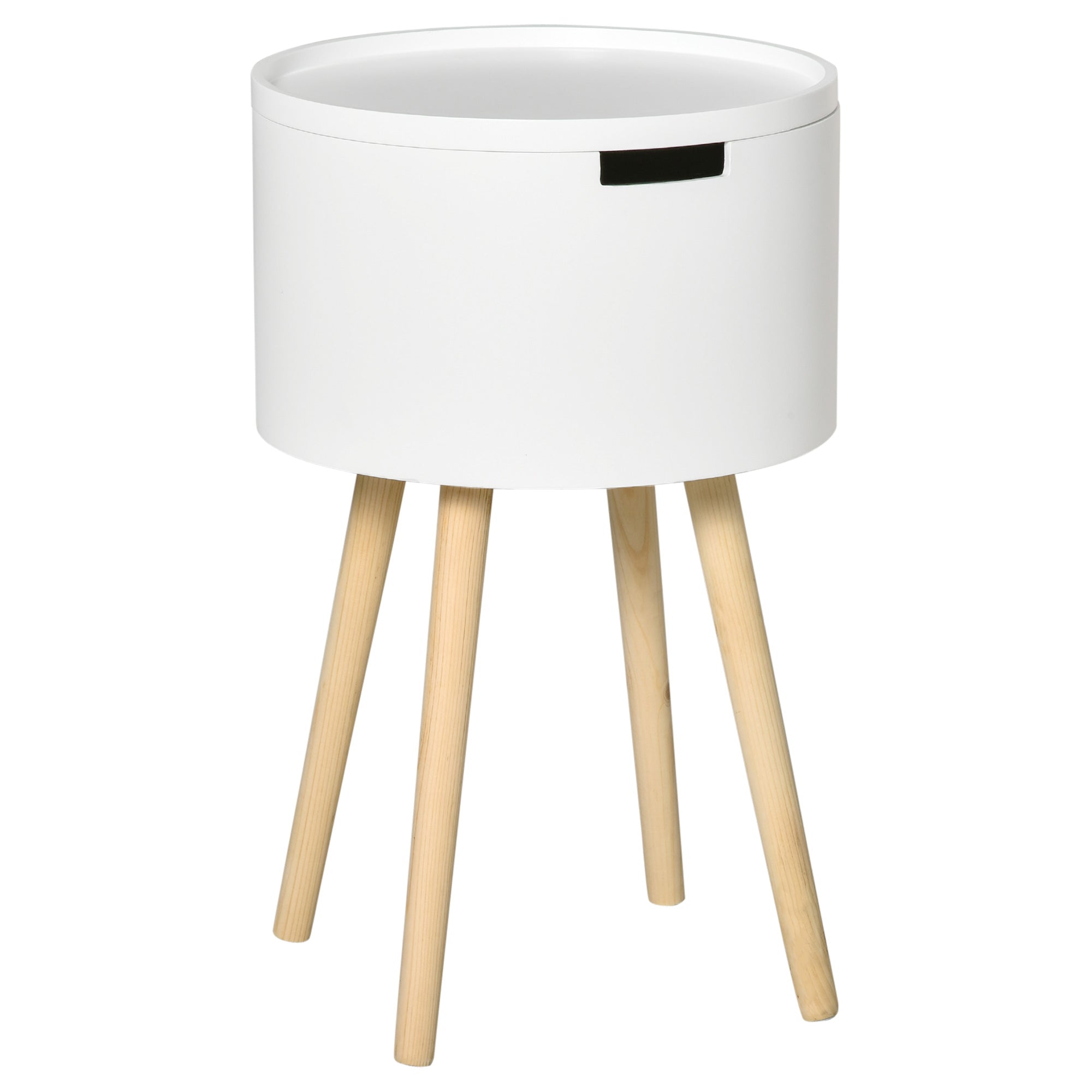 HOMCOM Concealed Side Table: White Round Coffee Table with Hidden Storage & Removable Tray