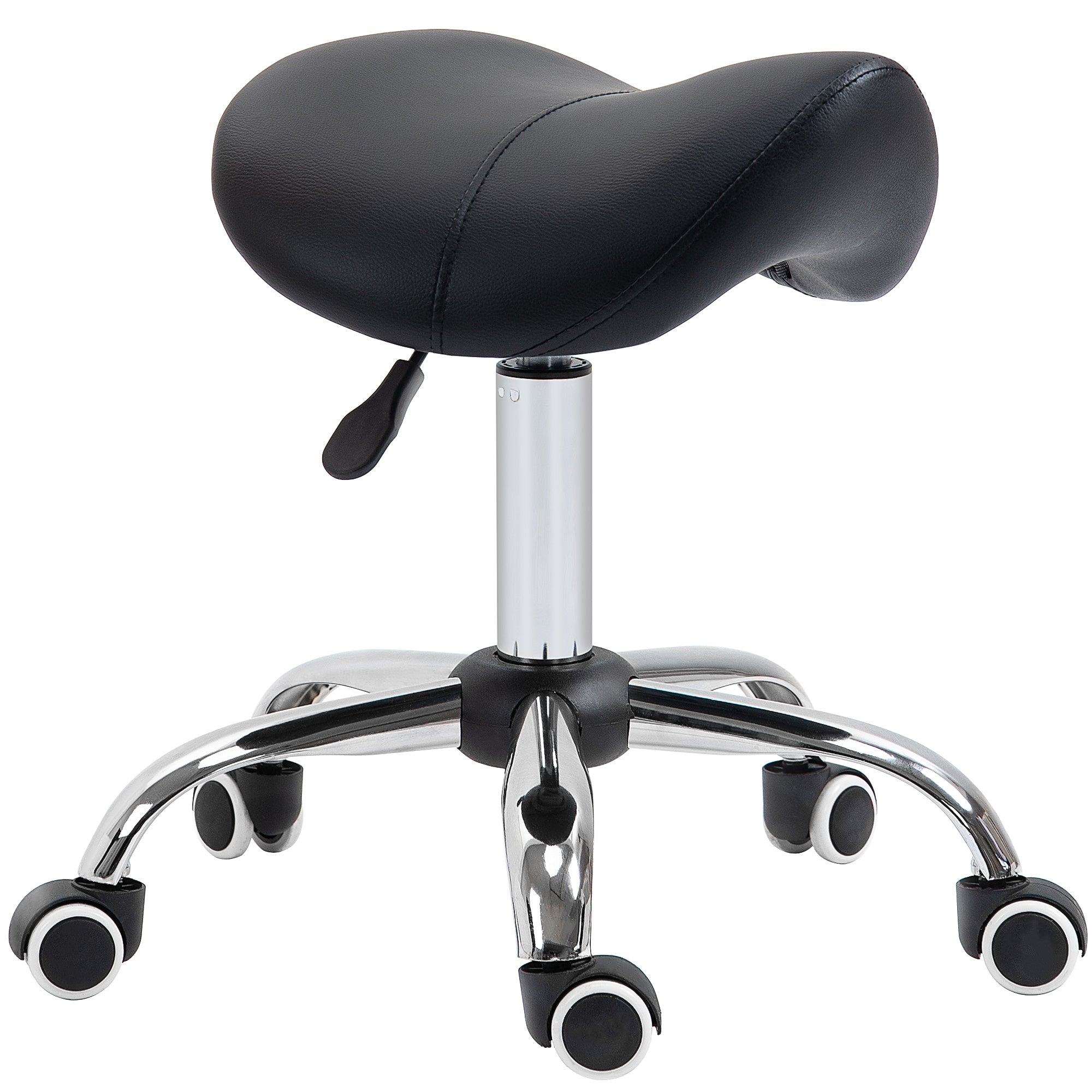 HOMCOM Cosmetic Stool 360° Rotate Height Adjustable Salon Massage Spa Chair Hydraulic Rolling Faux Leather Saddle Stool Mobility - Black