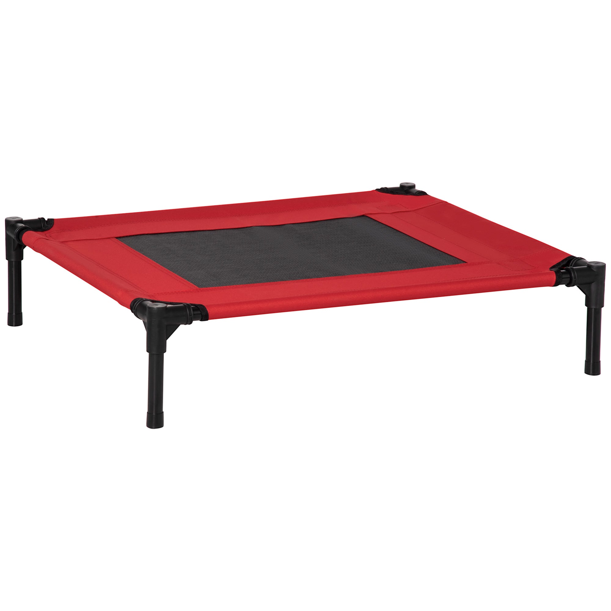 PawHut Elevated Dog Bed, Portable Camping Pet Cot with Metal Frame, for Medium Dogs, Black and Red