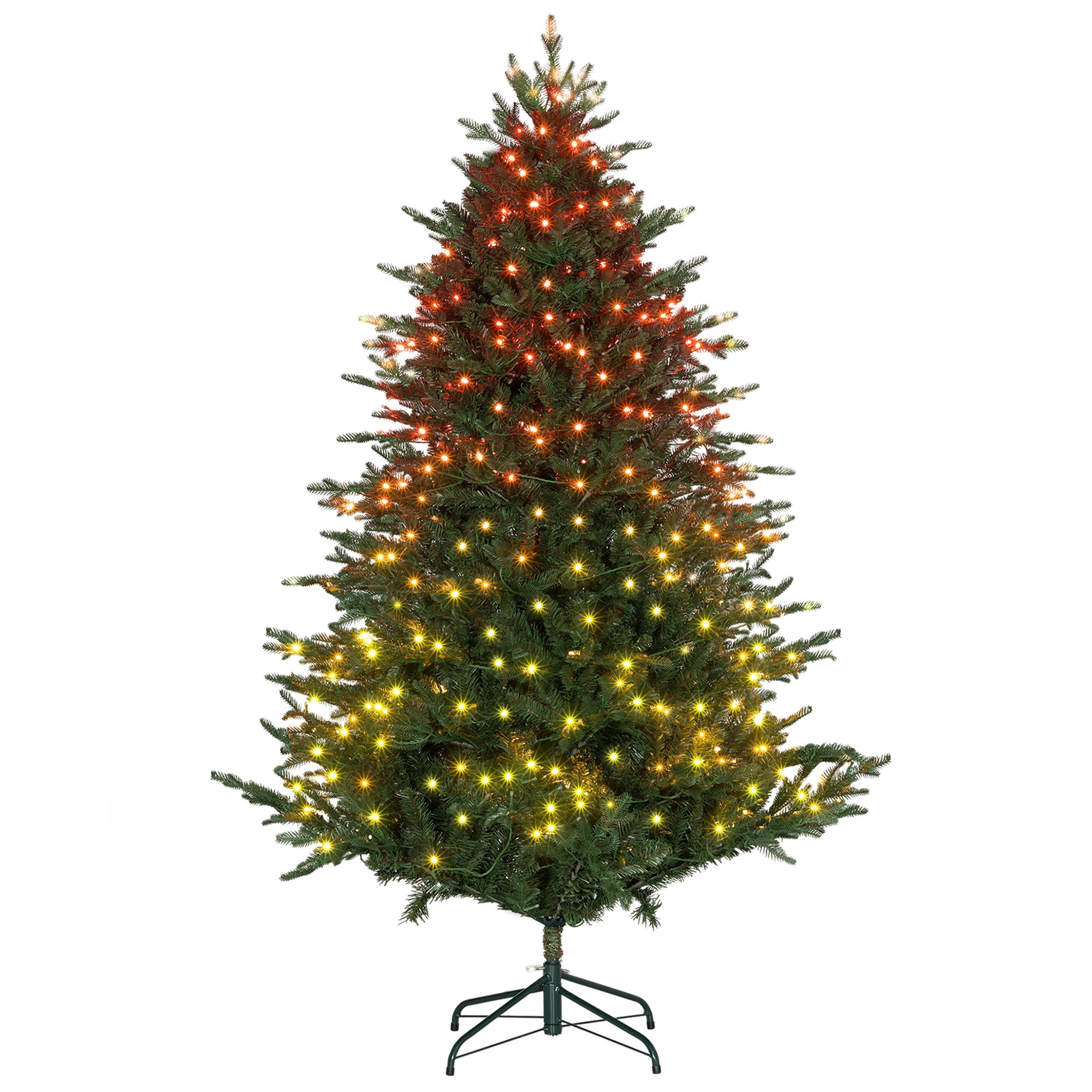 HOMCOM 1.8m/6ft Artificial Christmas Tree with 300 Multicoloured LED Lights, 8 Modes and Remote, Hinged Pre Lit Xmas Tree with Metal Stand for Party Decoration, Green