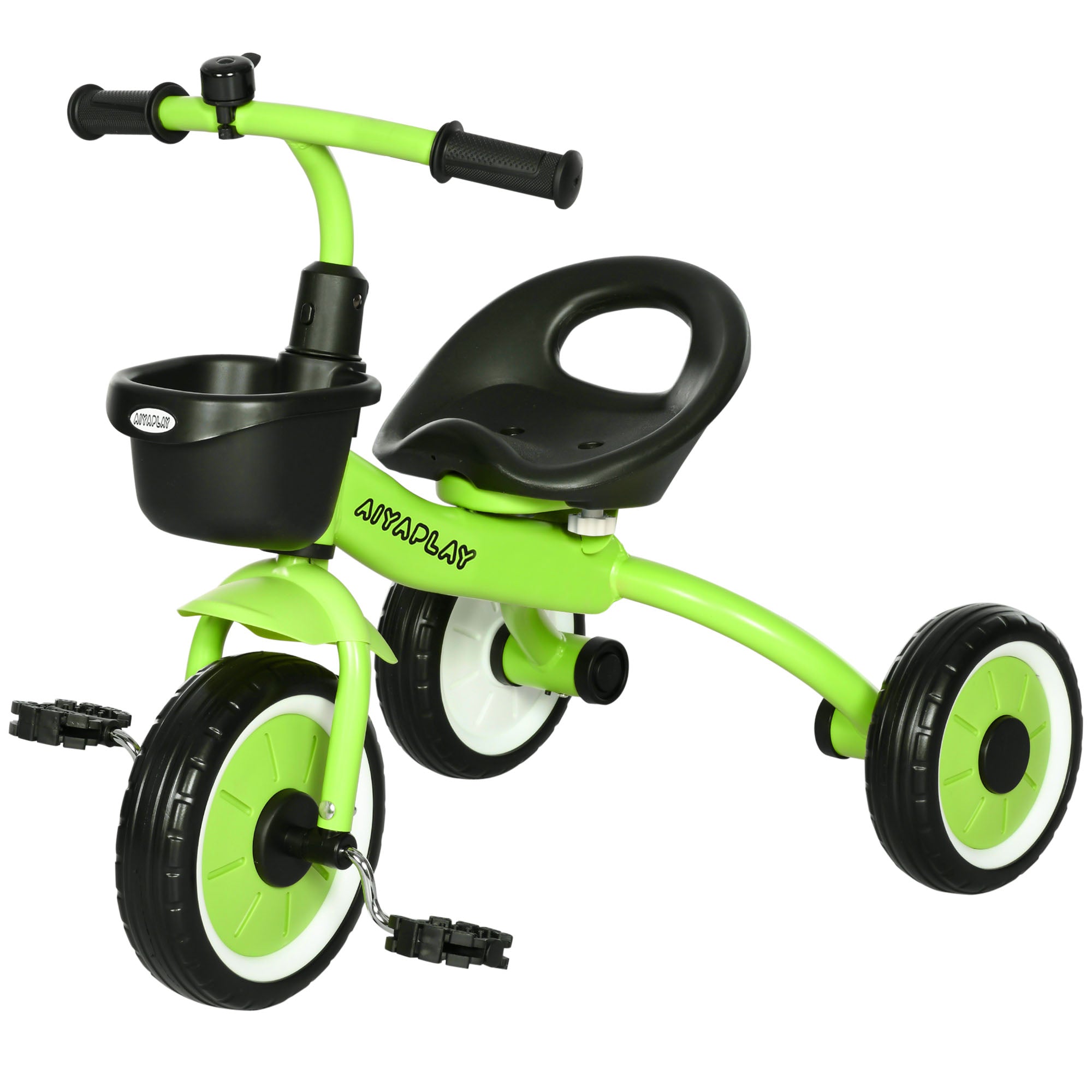 AIYAPLAY Children's Trike, Adjustable Seat Tricycle with Basket and Bell, Suitable for Ages 2-5 Years, Green