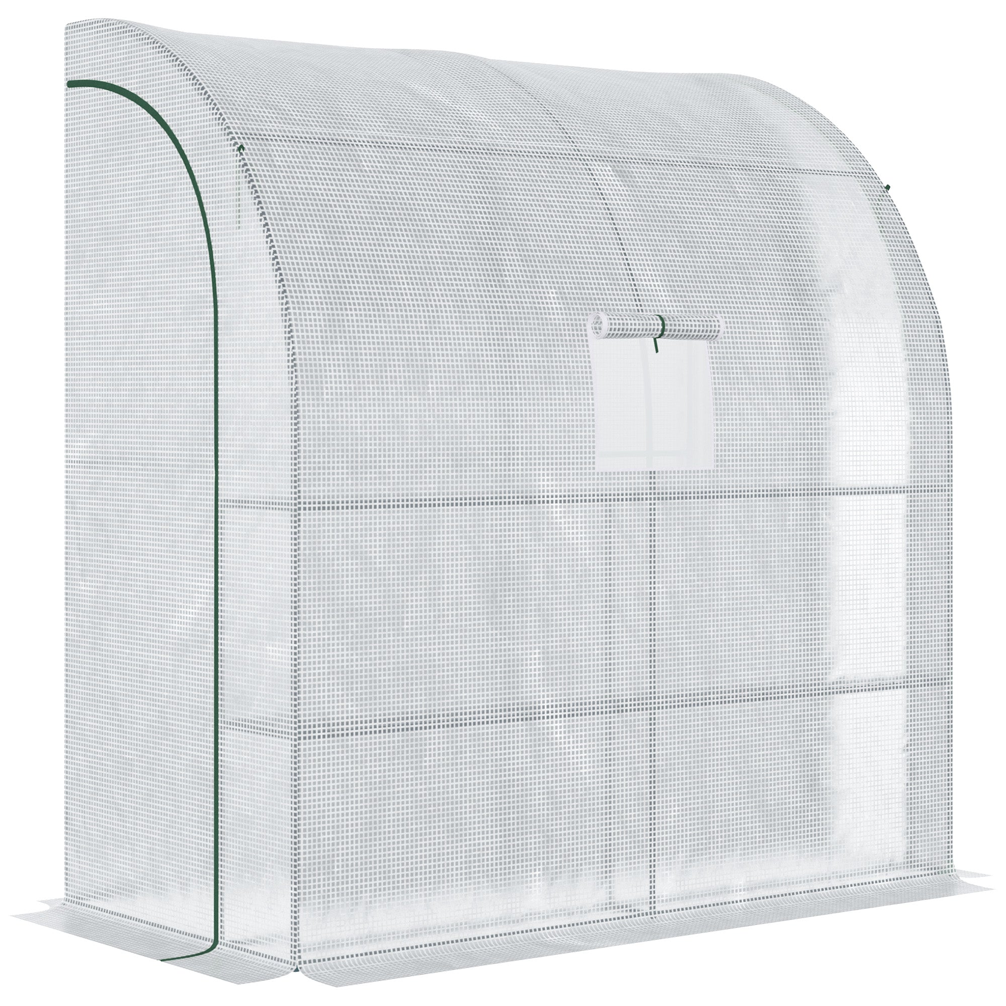 Outsunny Walk-In Lean to Polytunnel Greenhouse with Windows and Doors 2 Tiers 4 Wired Shelves 200L x 100W x 215Hcm White