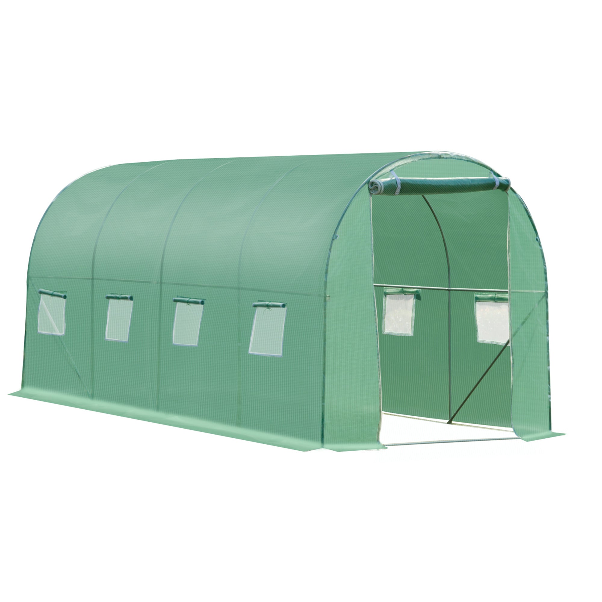 Outsunny 4x2 m Polytunnel Walk-in Greenhouse with Zip Door and Windows-Green