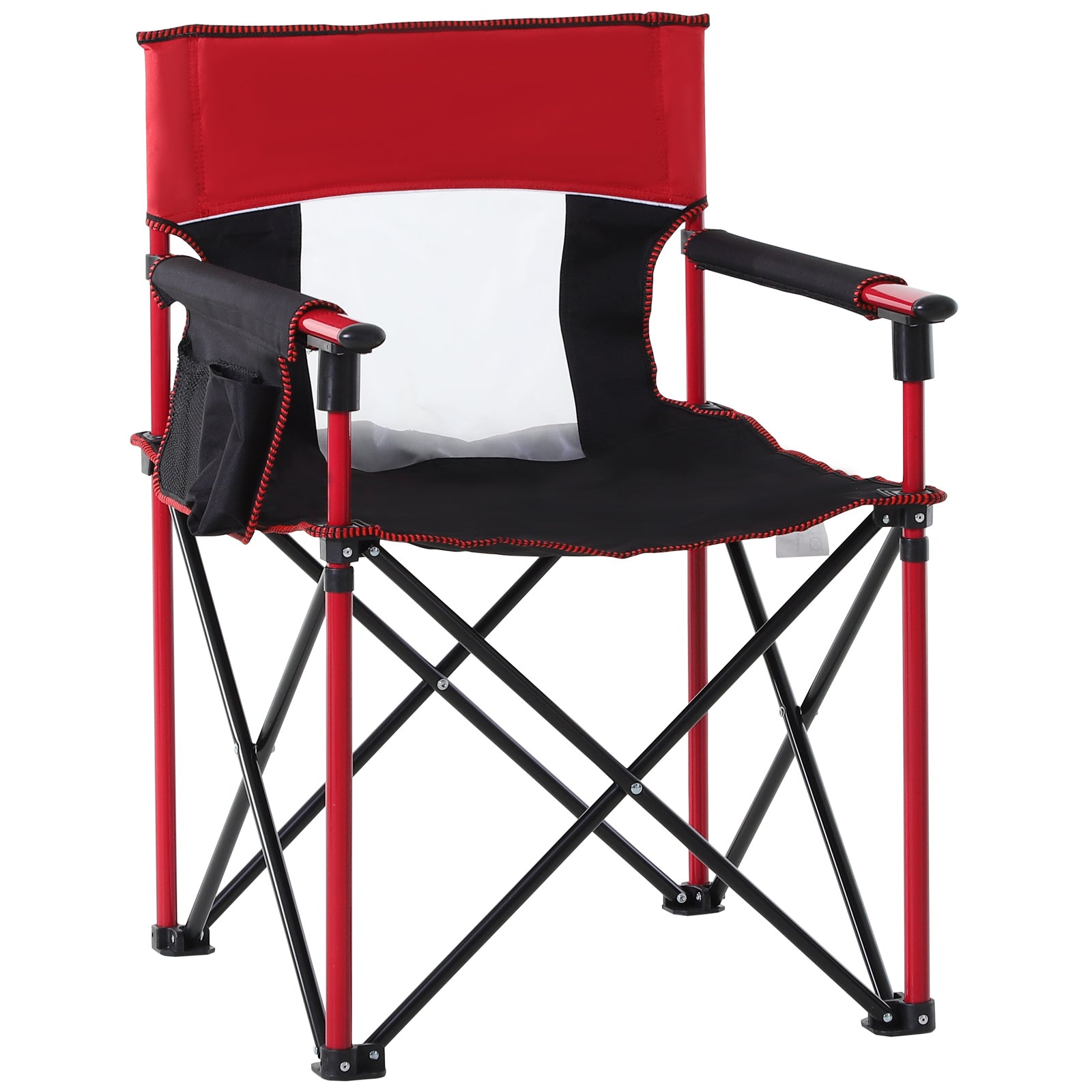 Outsunny Portable Folding Camping Chair, Durable Metal Frame with Comfortable Sponge Padding and Convenient Storage Pockets, Eye-Catching Red