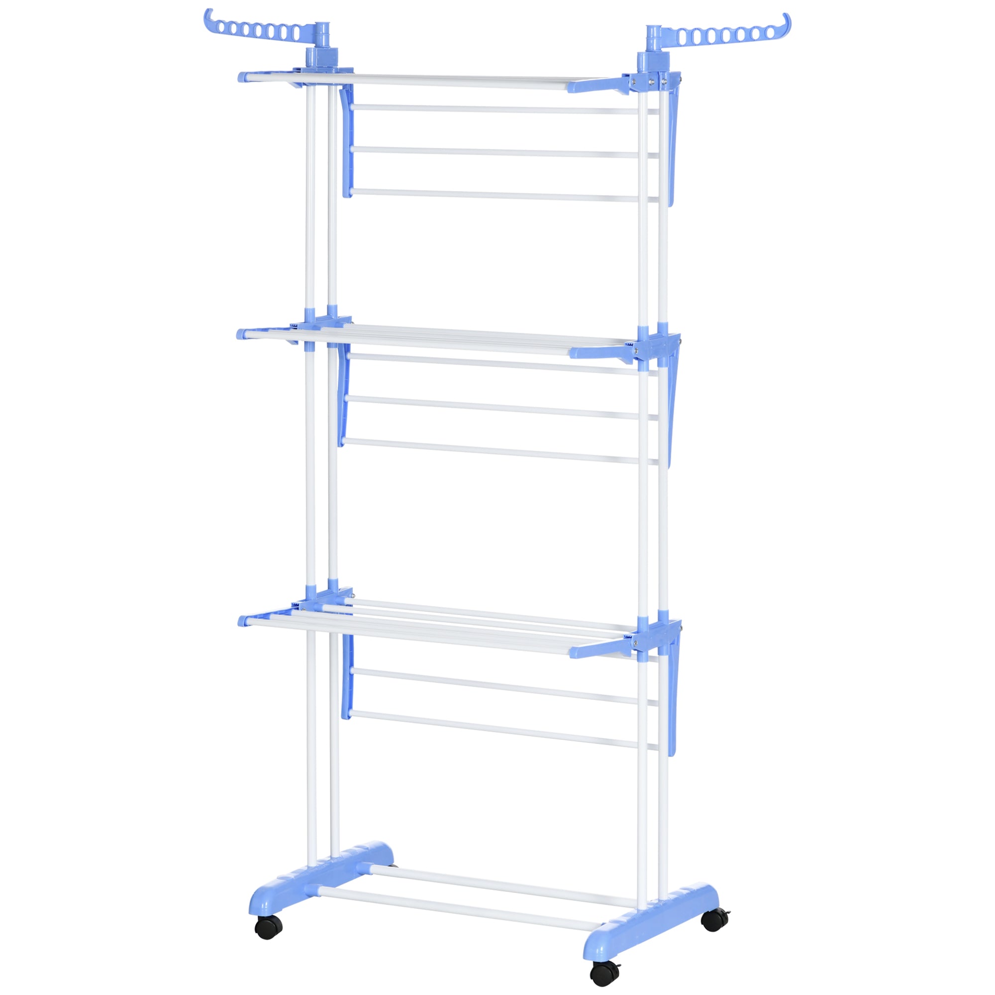 HOMCOM Foldable Clothes Drying Rack, 4-Tier Steel Garment Laundry Rack with Castors for Indoor and Outdoor Use, Blue