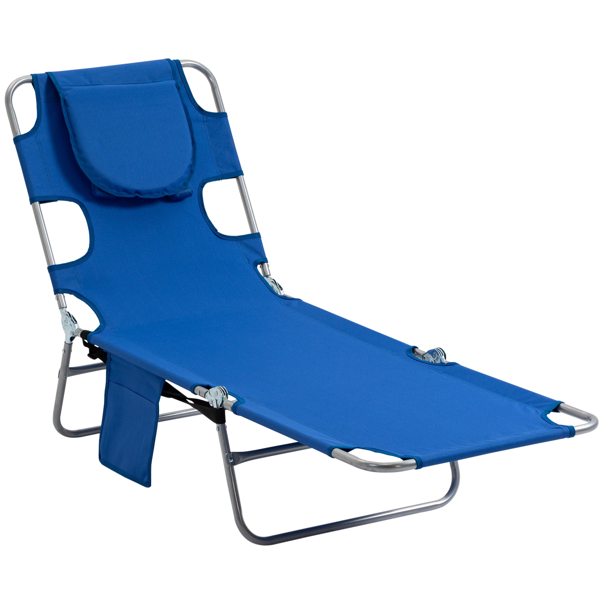 Outsunny Beach Chaise Lounge: Portable with Face Cavity, 5-Position Adjustable Backrest, Azure Blue