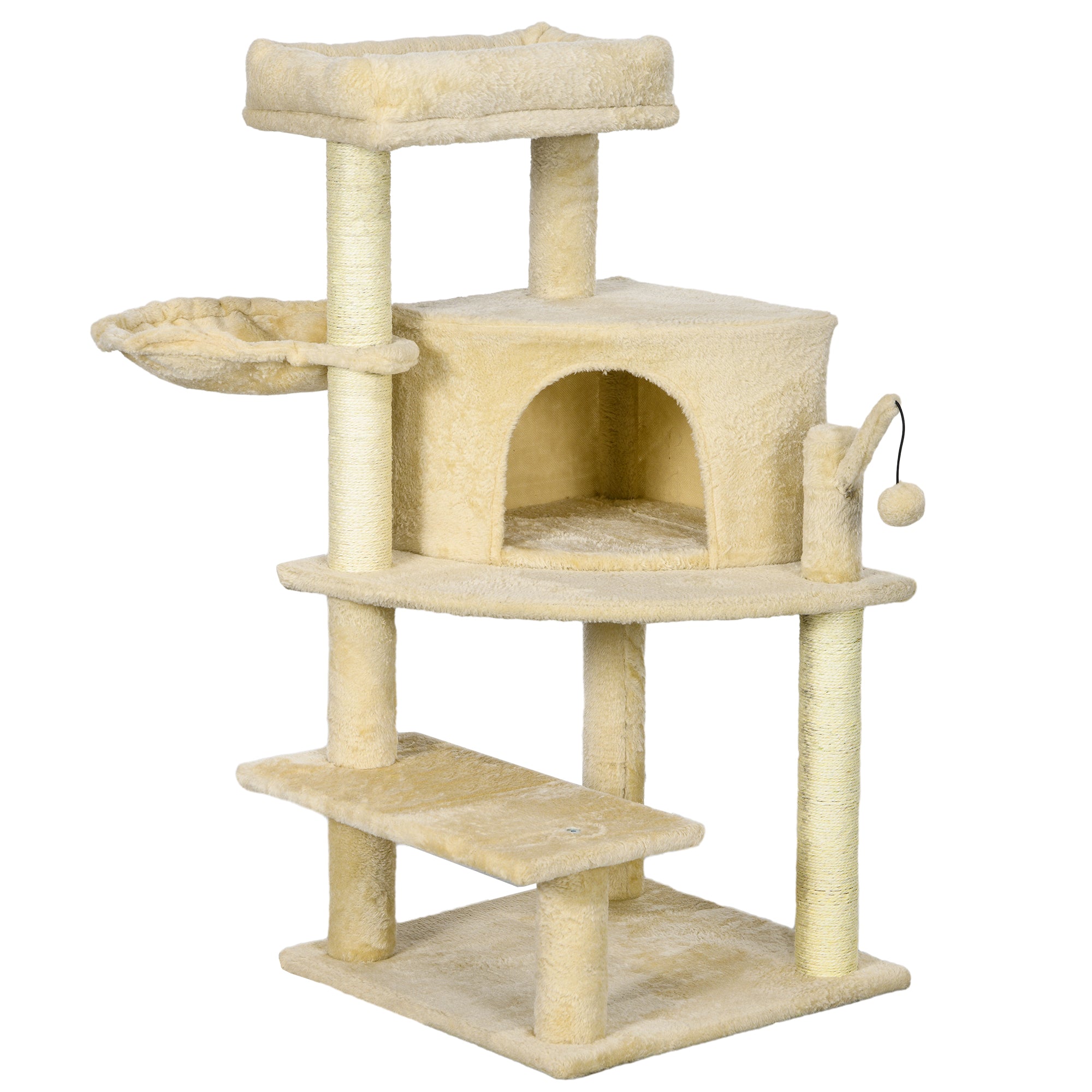 PawHut Tall Cat Tree with Sisal Scratching Posts, 100cm Activity Centre, Plush Platform, Cream White