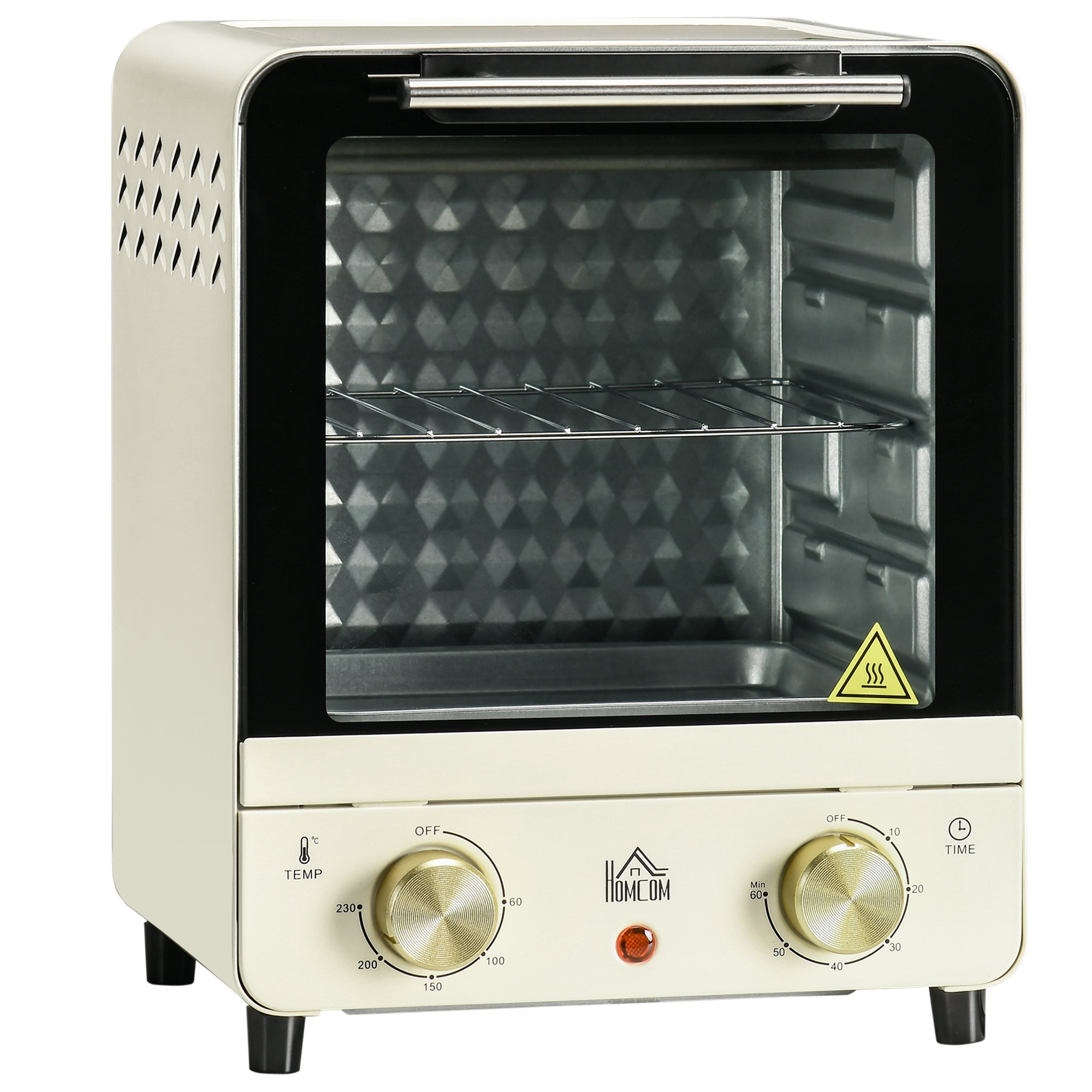 HOMCOM Convection Mini Oven, 15L Electric Oven & Grill w/ Adjustable Temperature, Timer, Baking Tray, Wire Rack, Crumb Tray, 1000W, Cream White