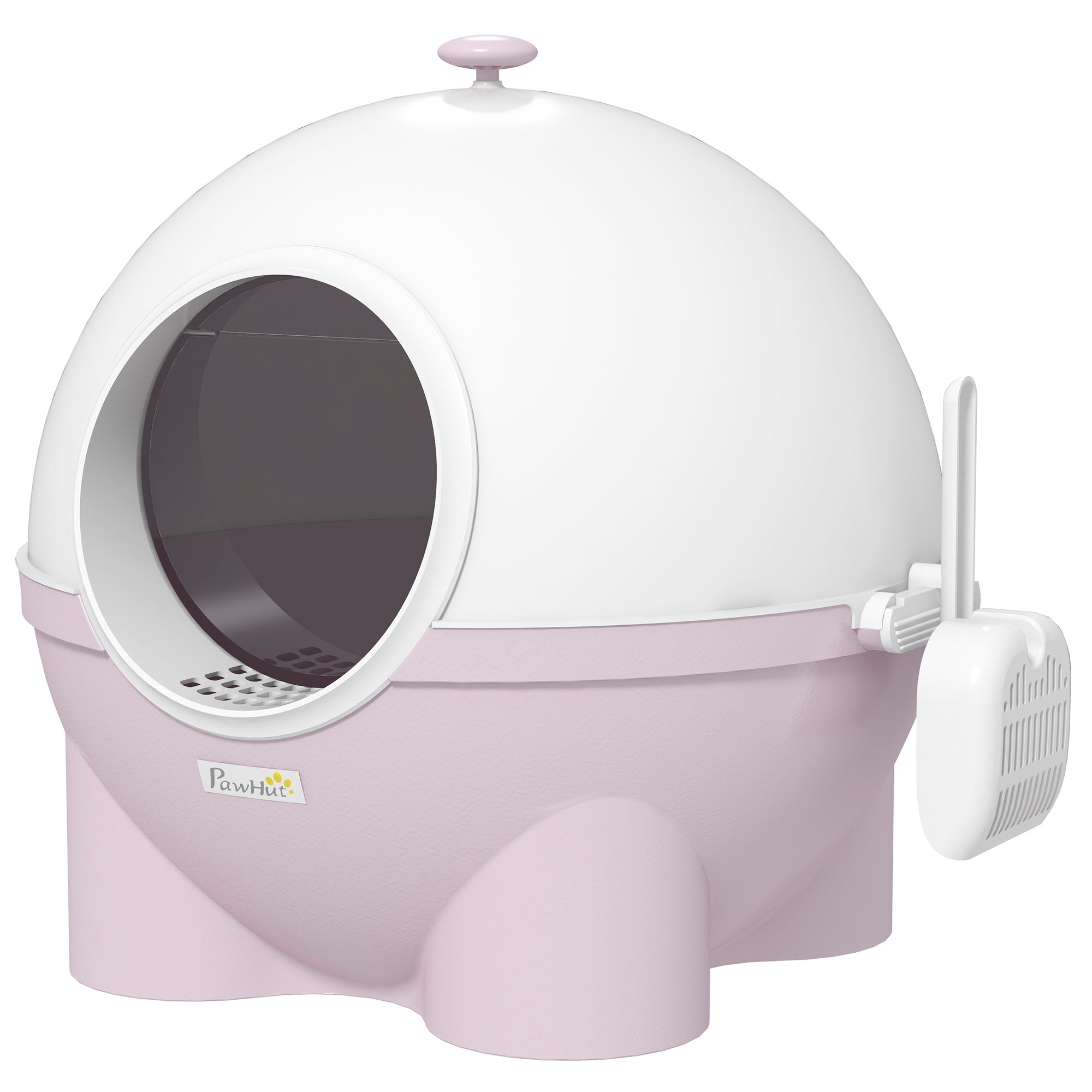 PawHut Hooded Cat Litter Box, Large Litter Tray with Lid, Scoop, Top Handle, and Front Entrance, 53 x 51 x 48cm, Pink