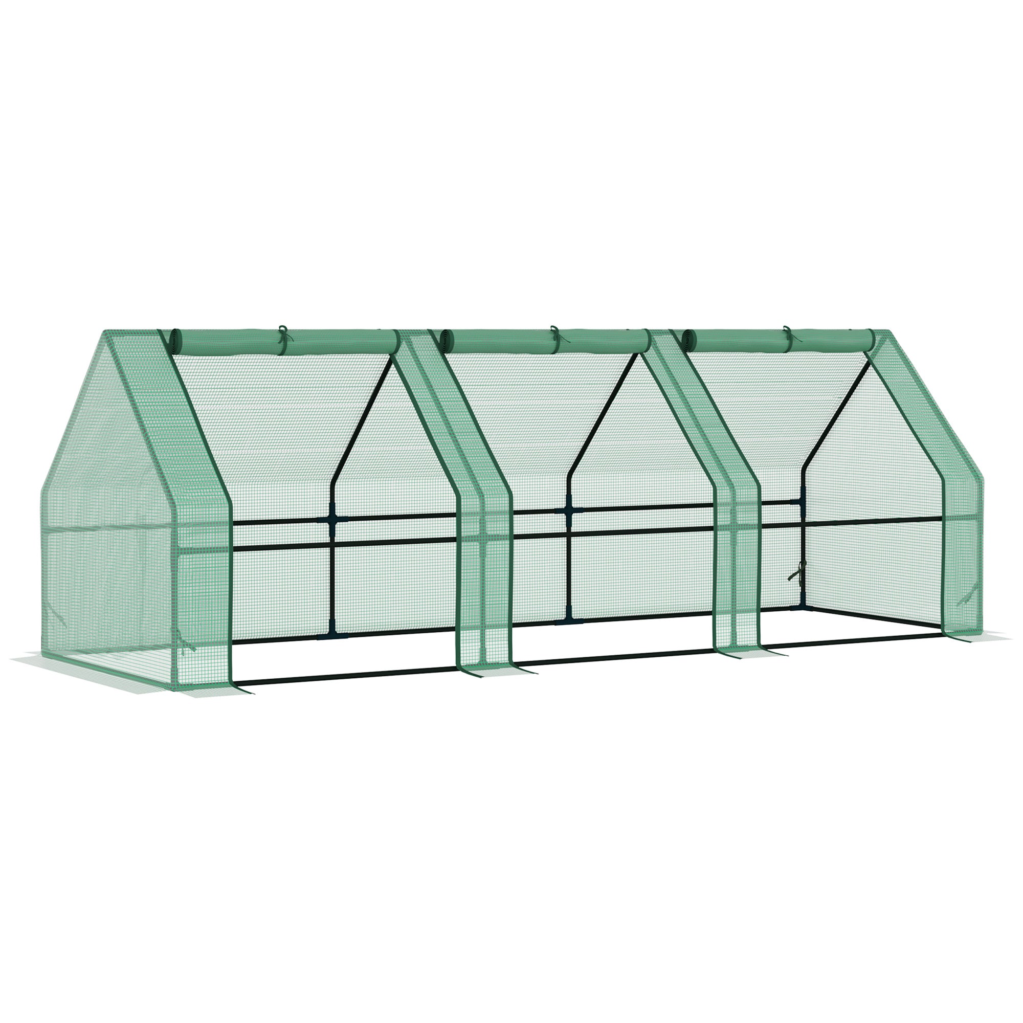 Outsunny 270 x 90 x 90 cm Steel Frame Poly Tunnel Steeple Greenhouse - Green