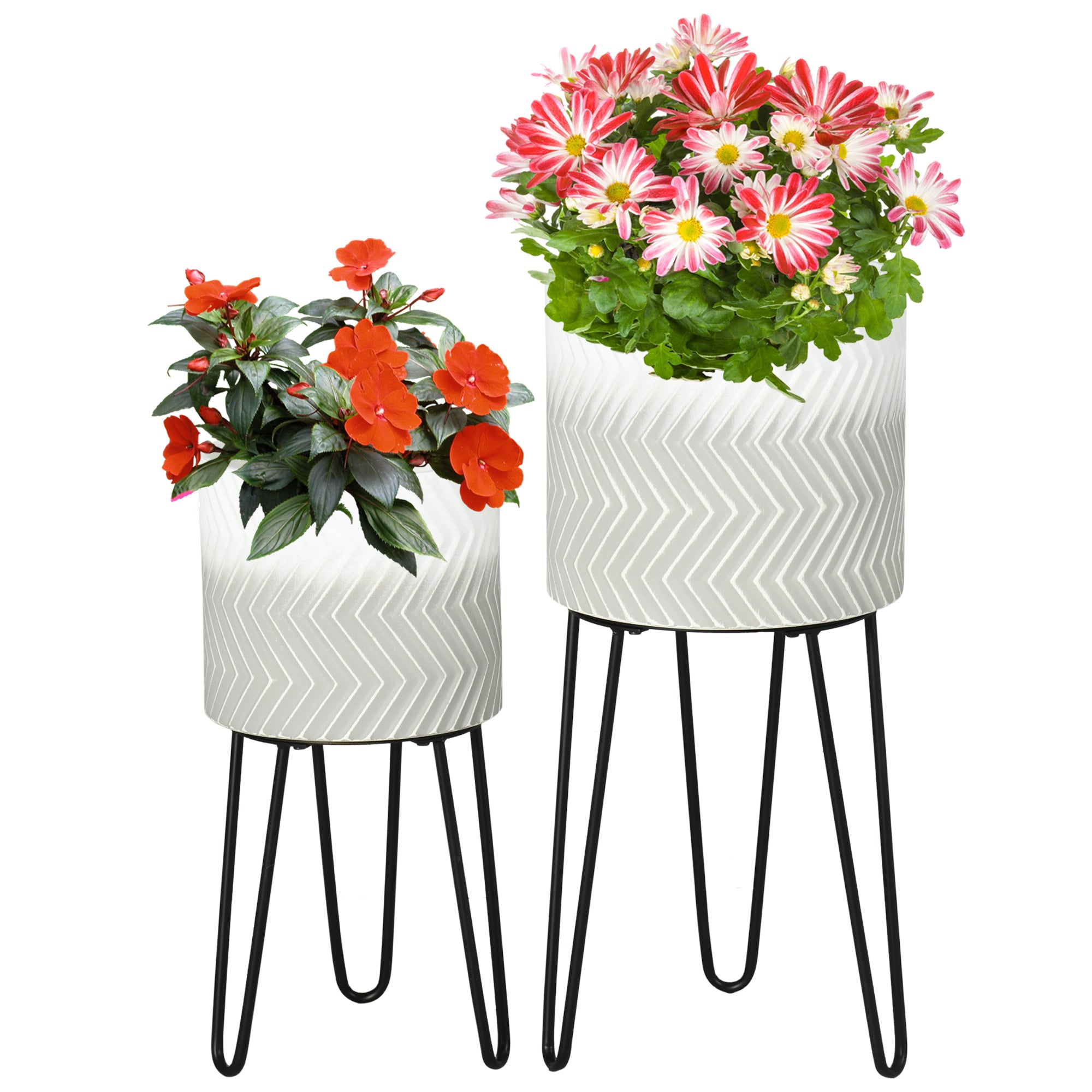 HOMCOM Metal Plant Stand Set of 2 with Legs, Decorative Round Planters with Stands Flower Pot Holders for Living Room, Bedroom