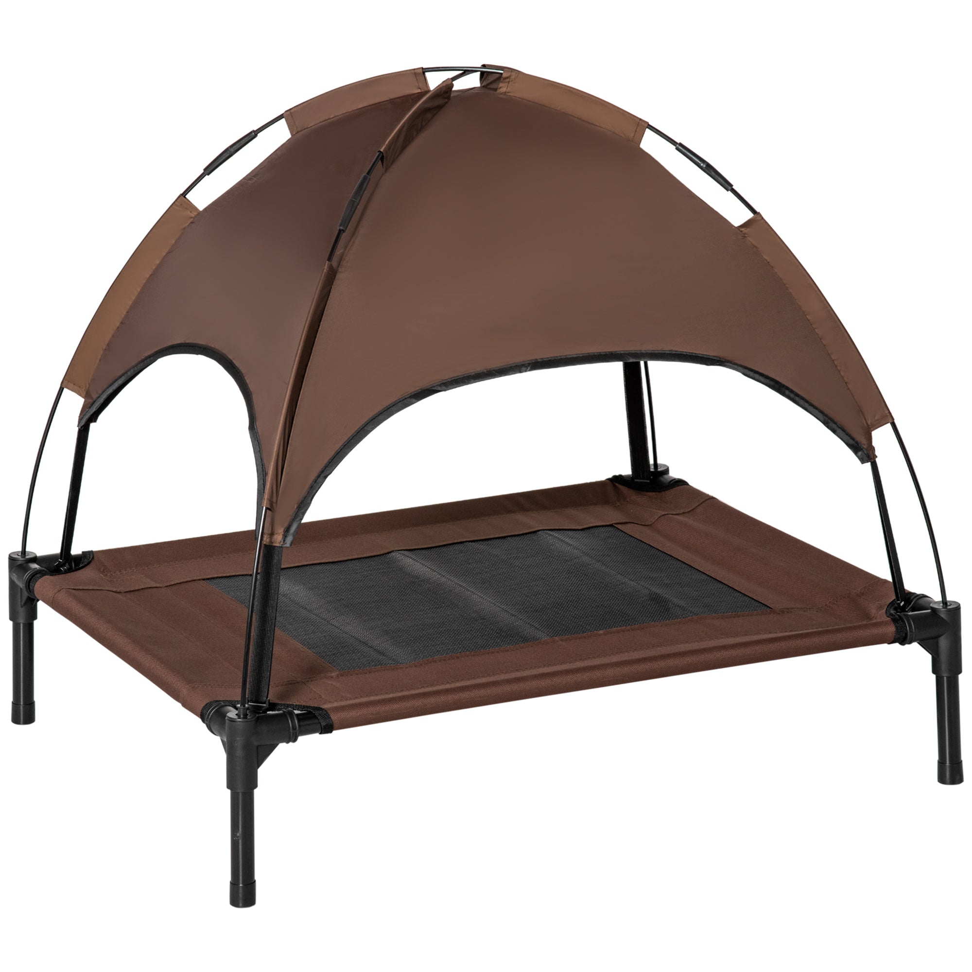 PawHut Elevated Canine Haven: Breathable Mesh Bed with UV-Shielding Canopy for Medium Pups, Coffee Hue