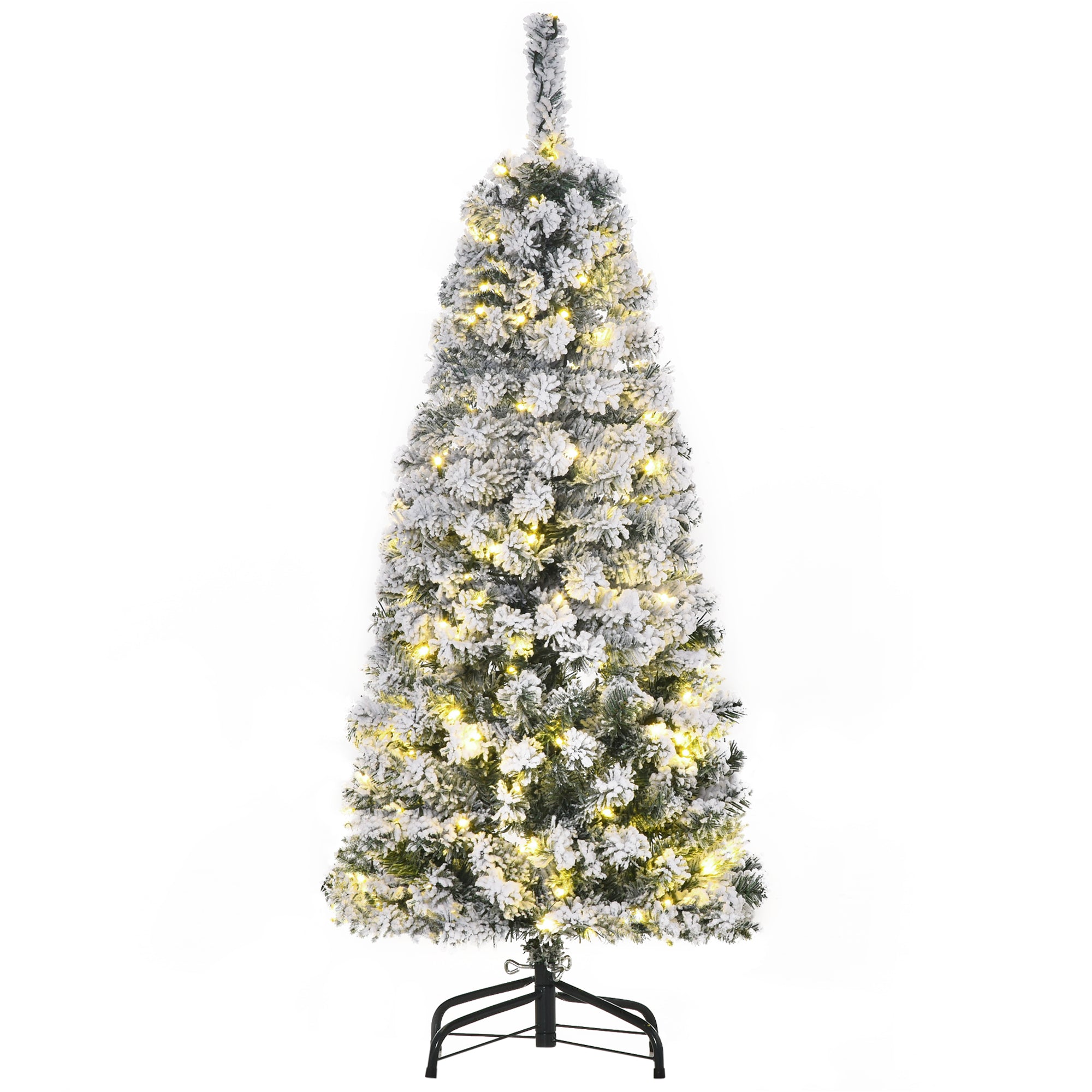 HOMCOM 4ft Prelit Artificial Snow Flocked Christmas Tree with Warm White LED Light, Holiday Home Xmas Decoration, Green White