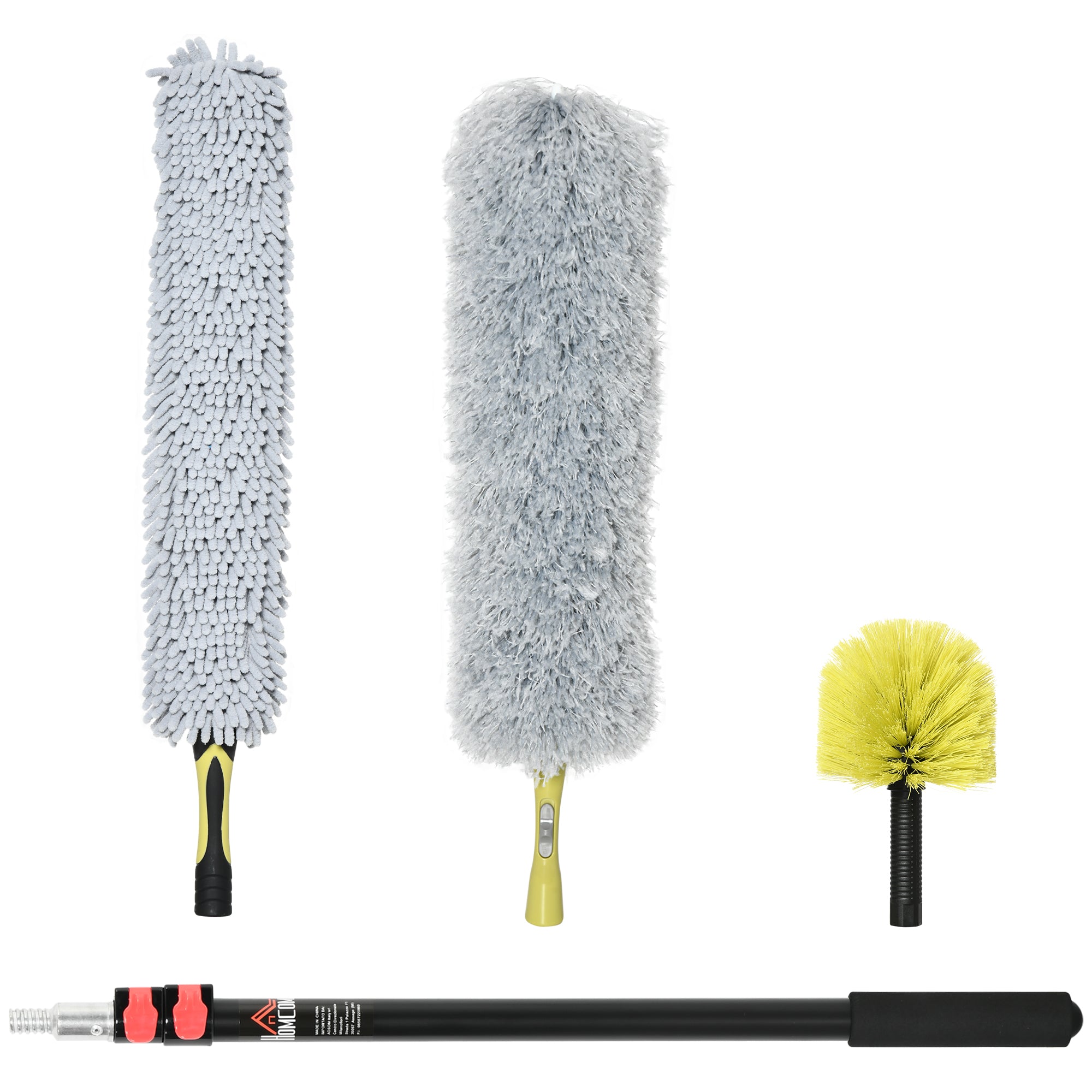 HOMCOM Extendable Microfiber Feather Duster, Telescopic Pole 1.8m, Bendable Head for High Ceilings, Fans