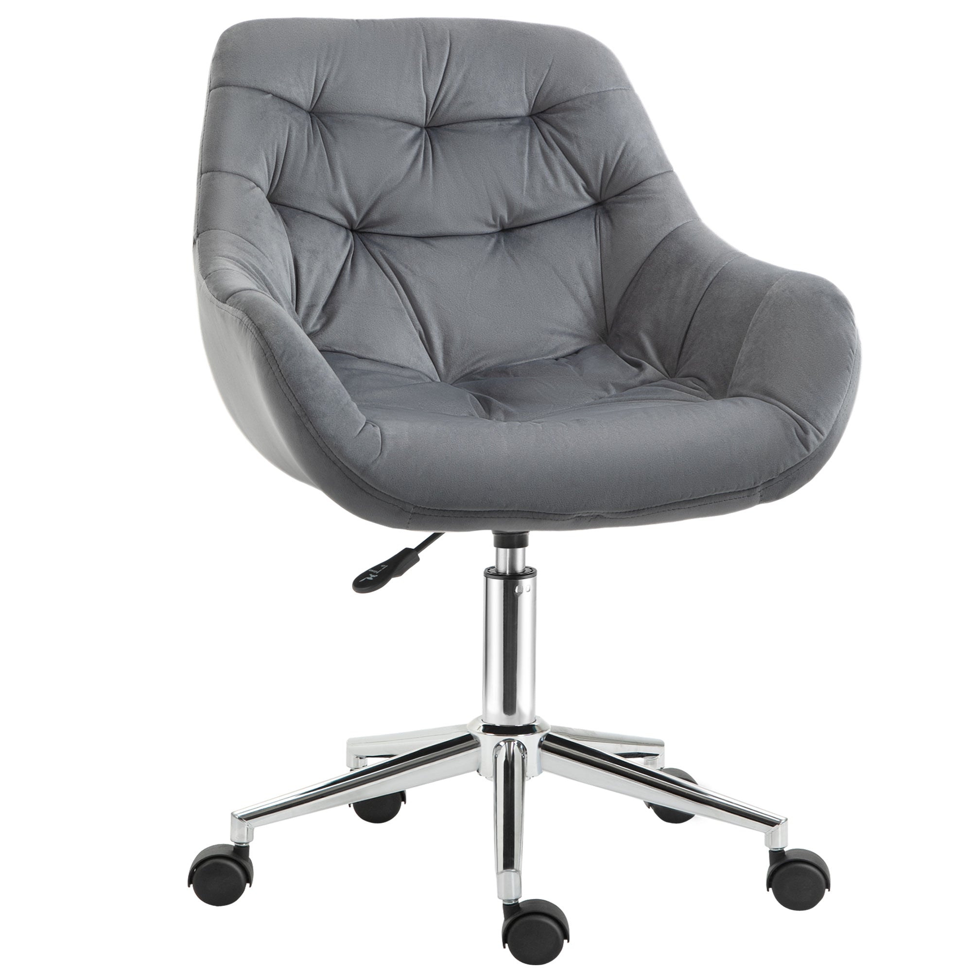 Vinsetto Velvet Swivel Chair, Ergonomic Office Chair with Adjustable Height, Arm and Back Support, Dark Grey