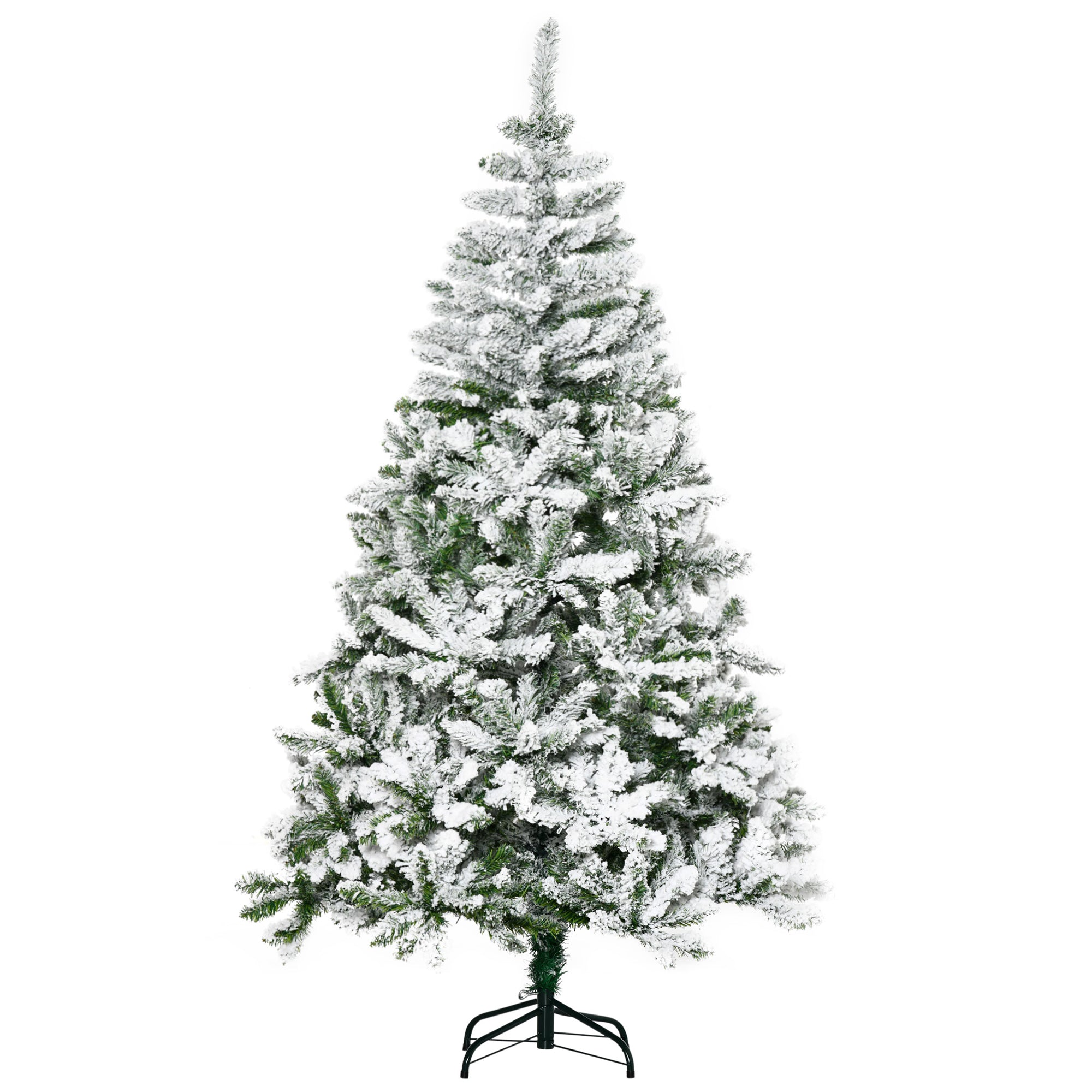 HOMCOM 6 Foot Snow Flocked Artificial Christmas Tree Xmas Pine Tree with 750 Realistic Branches, Auto Open and Steel Base, Green