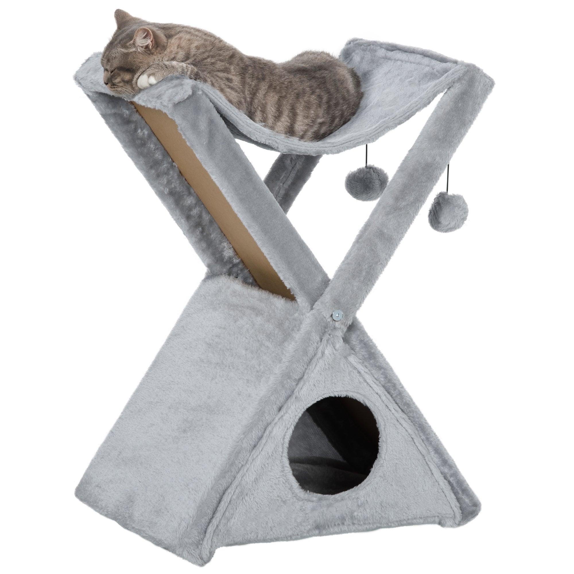 PawHut Compact Cat Activity Tree: 2-Level Kitten Centre with Scratching Post, 50L x 32W x 65H cm, Grey