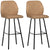 HOMCOM Bar Stools Set of 2, Linen-Touch Upholstered Bar Chairs, Kitchen Stools with Backs and Steel Legs, Light Brown