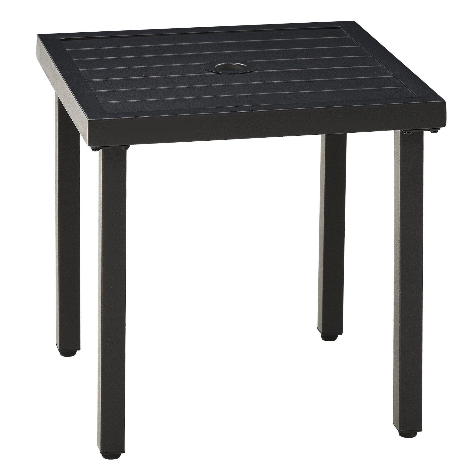 Outsunny Patio Side Table with Umbrella Hole, Durable Steel Frame, Ideal for Balcony and Garden, Black, 50x50cm