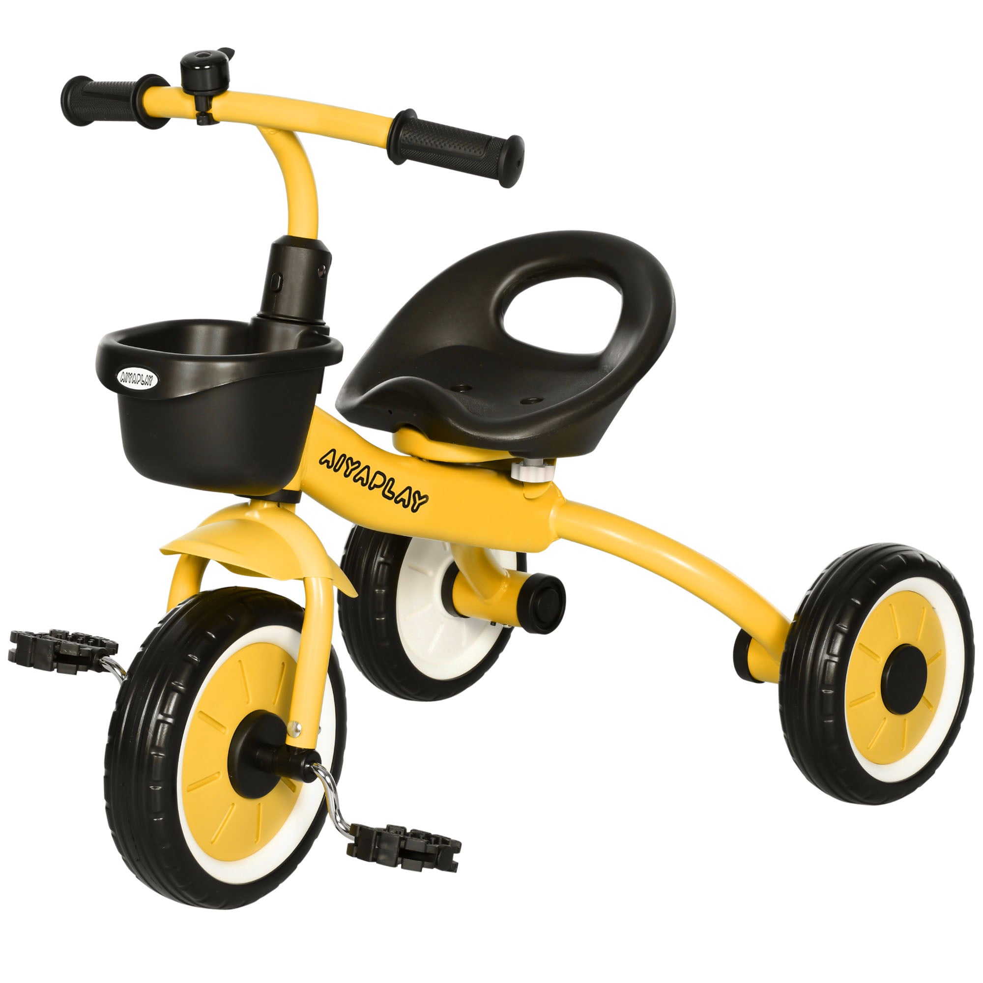 AIYAPLAY Toddler Trike: Adjustable Seat, Storage Basket & Bell, Durable Tricycle for 2-5 Years, Sunny Yellow