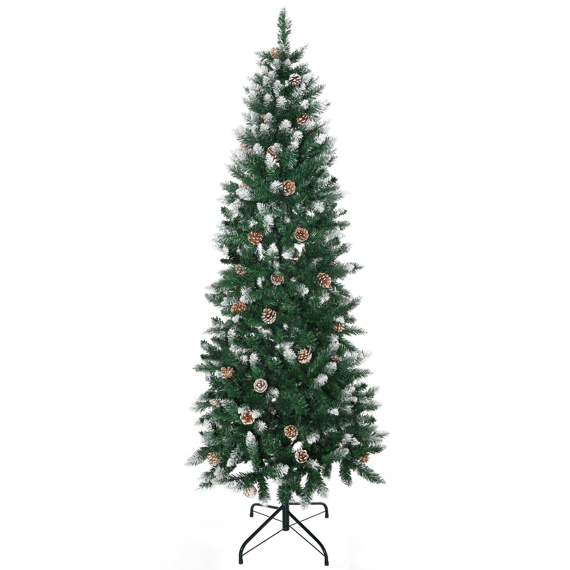 HOMCOM 6 Foot Snow Artificial Christmas Tree with Realistic Branches, Pine Cone, for Indoor Decoration, Green White