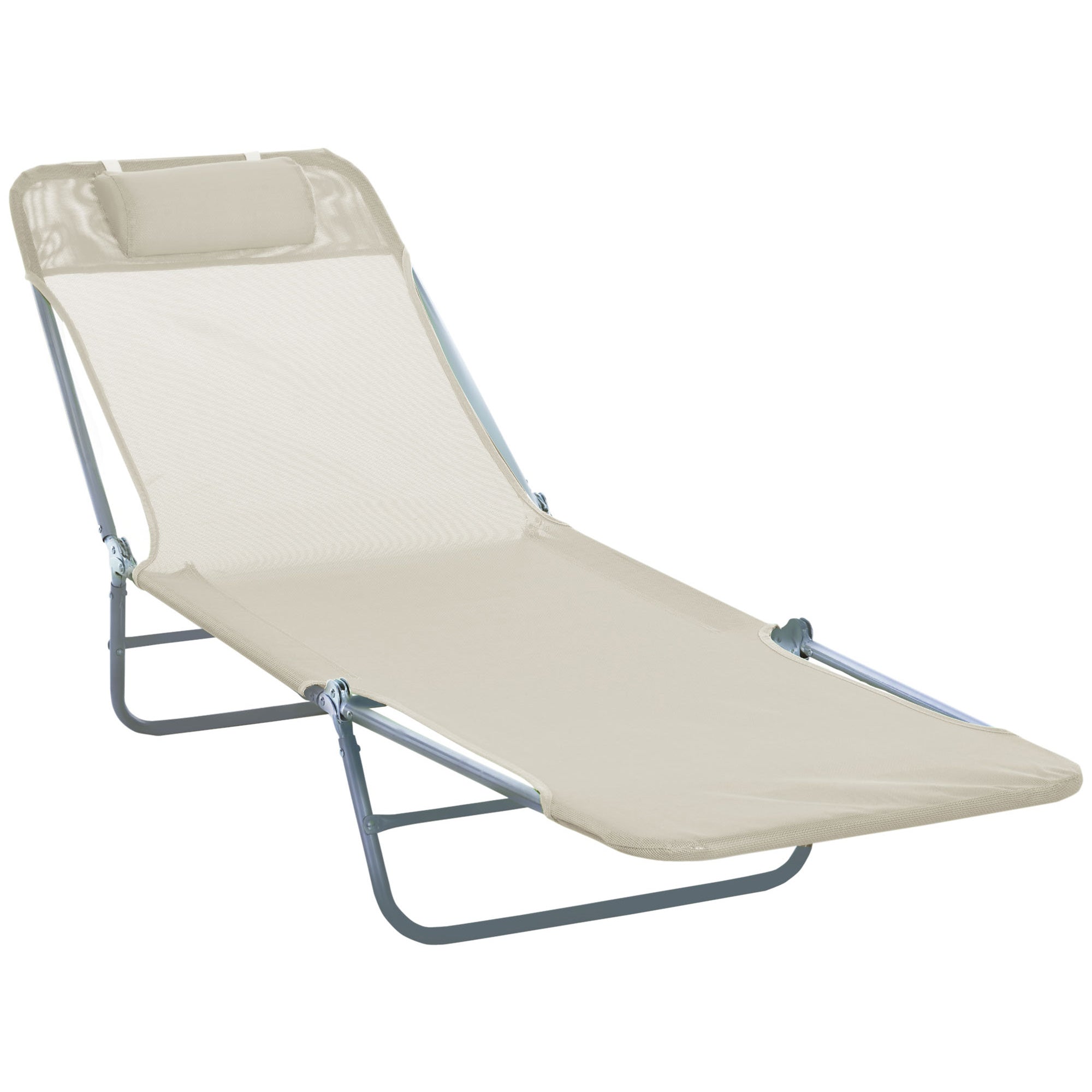 HOMCOM Garden Lounger Recliner, Adjustable Sun Bed Chair, Comfortable, Beige