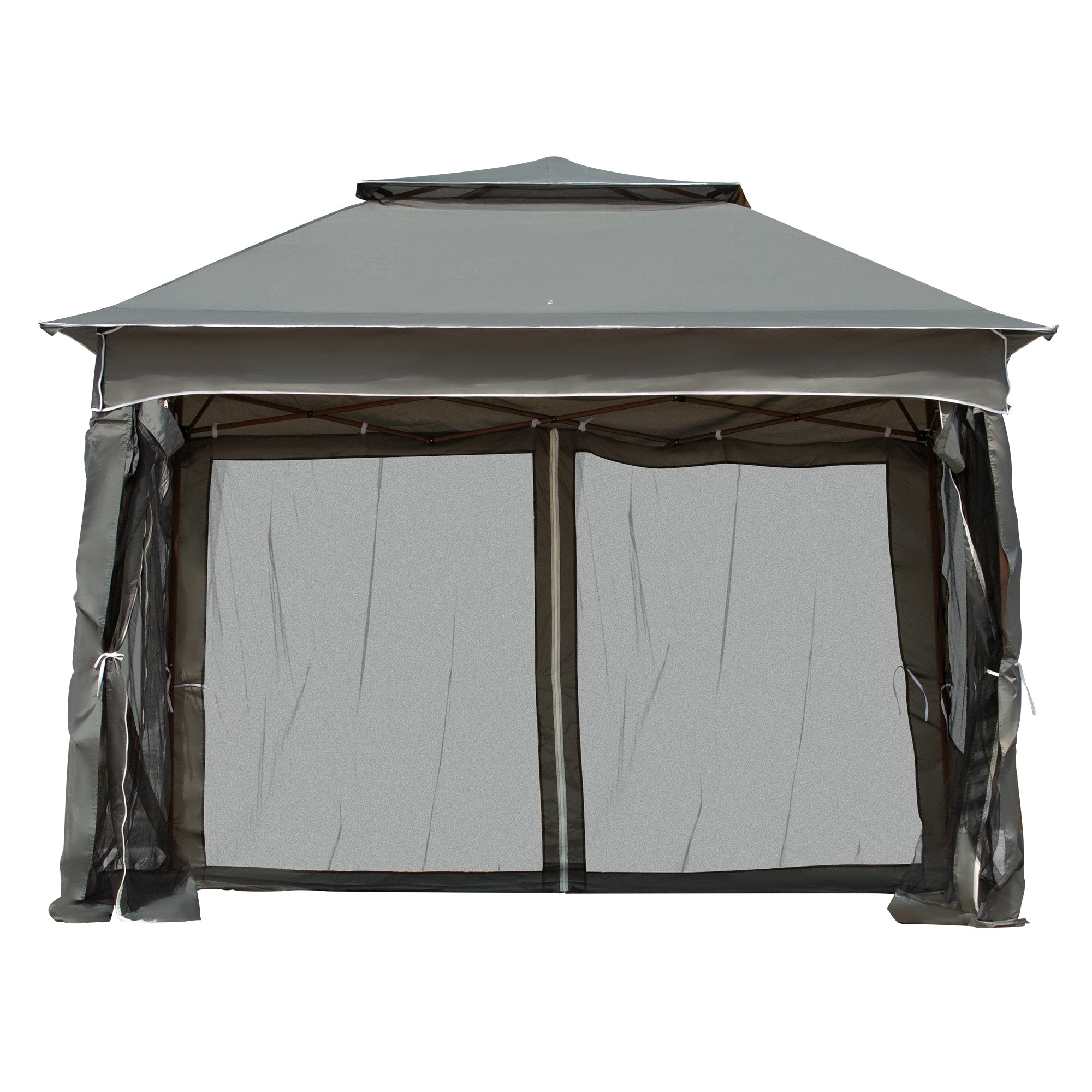 Outsunny 3 x 3(m) Pop Up Gazebo, Double-roof Garden Tent with Netting and Carry Bag, Party Event Shelter for Outdoor Patio, Dark Grey