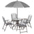 Outsunny 6 Piece Patio Dining Set with Umbrella, 4 Folding Dining Chairs & Round Tempered Glass Table for Garden, Backyard and Poolside, Grey